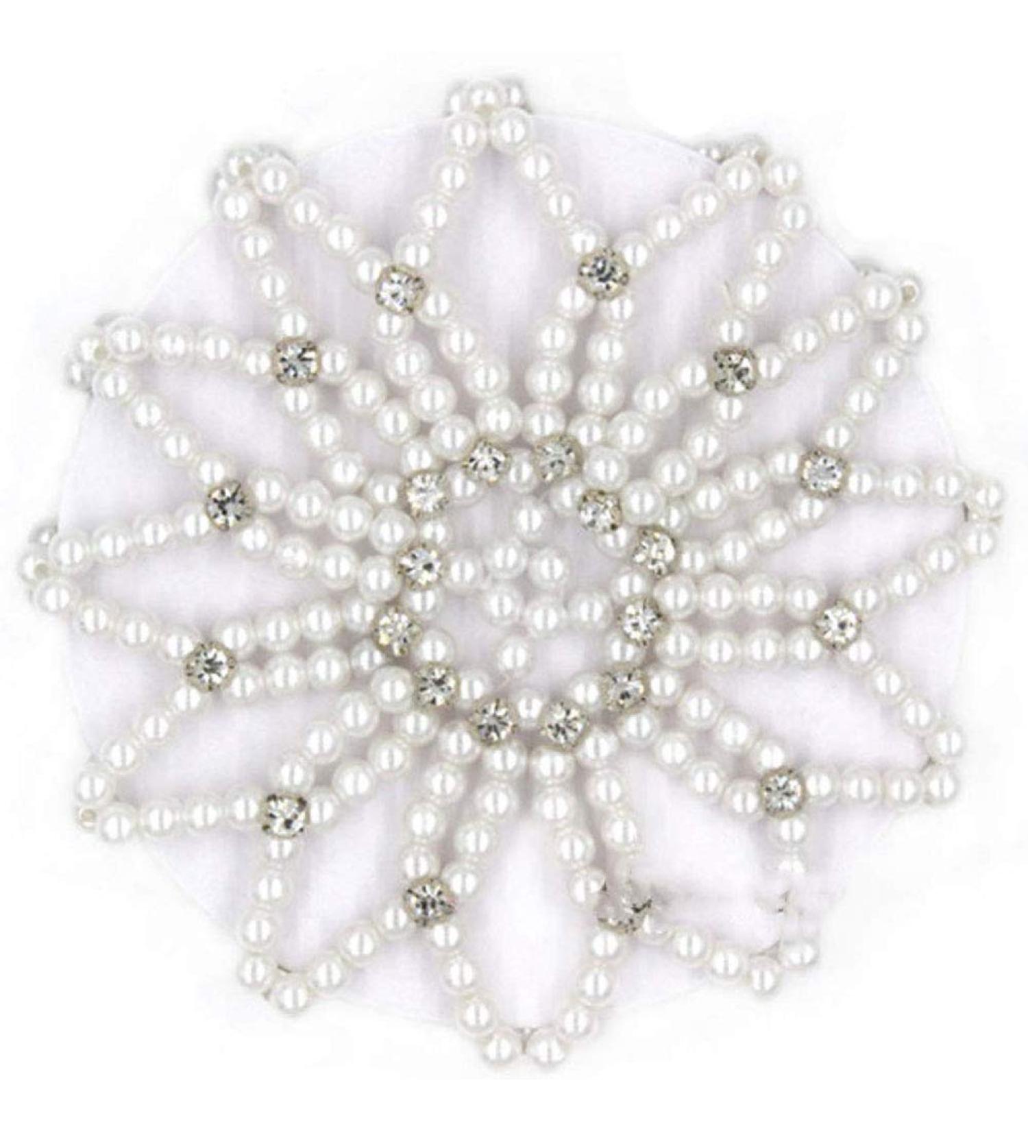 Handmade Crochet Pearl Rhinestone Hair Bun Cover - White Hair Snood for Ballet Dance and Skating - Buy Online on GoSupps.com
