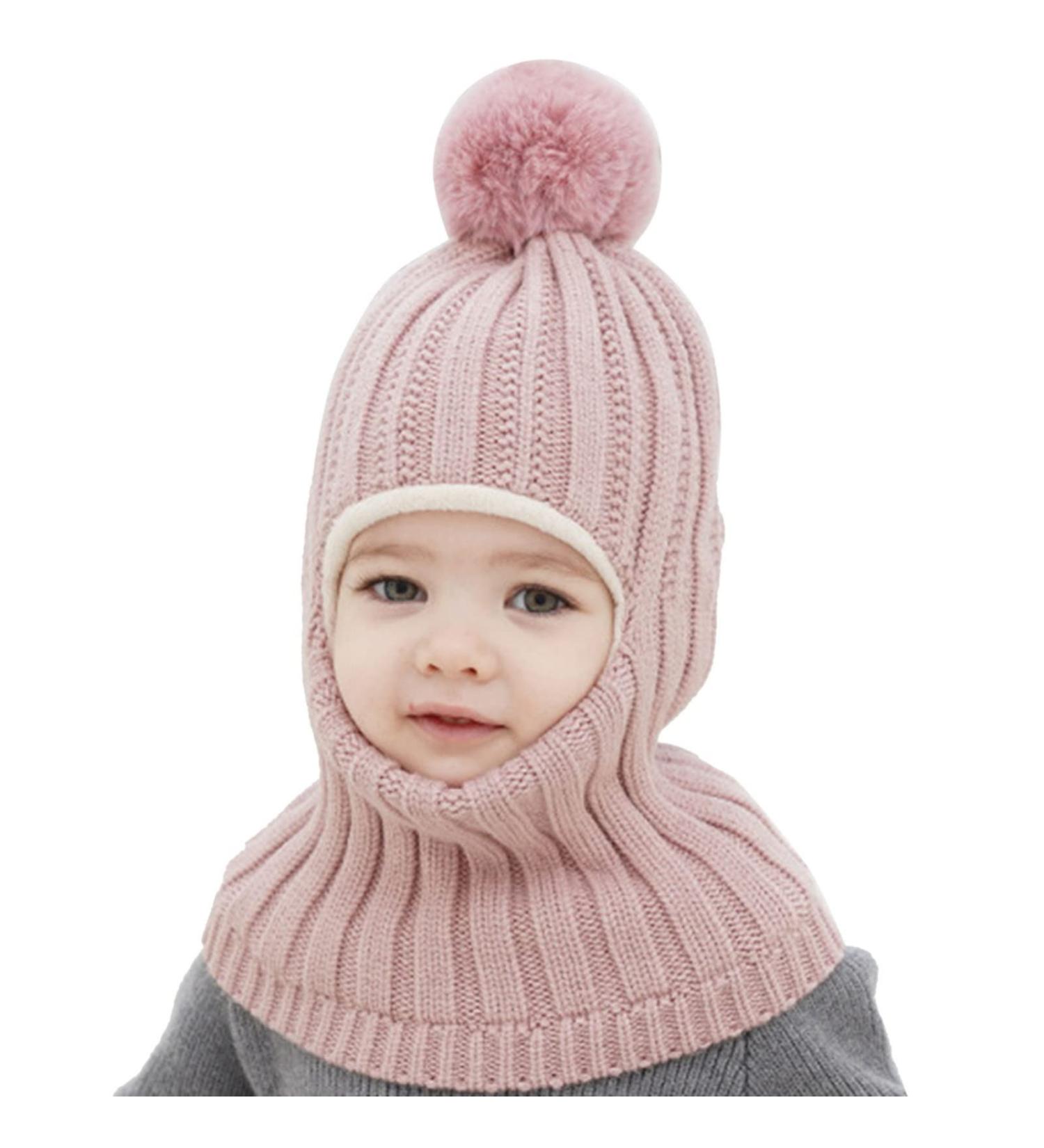 Baby Balaclava Kids Winter Hat Scarf with Double Pom Pom Design - C-Pink - Buy Online on GoSupps.com