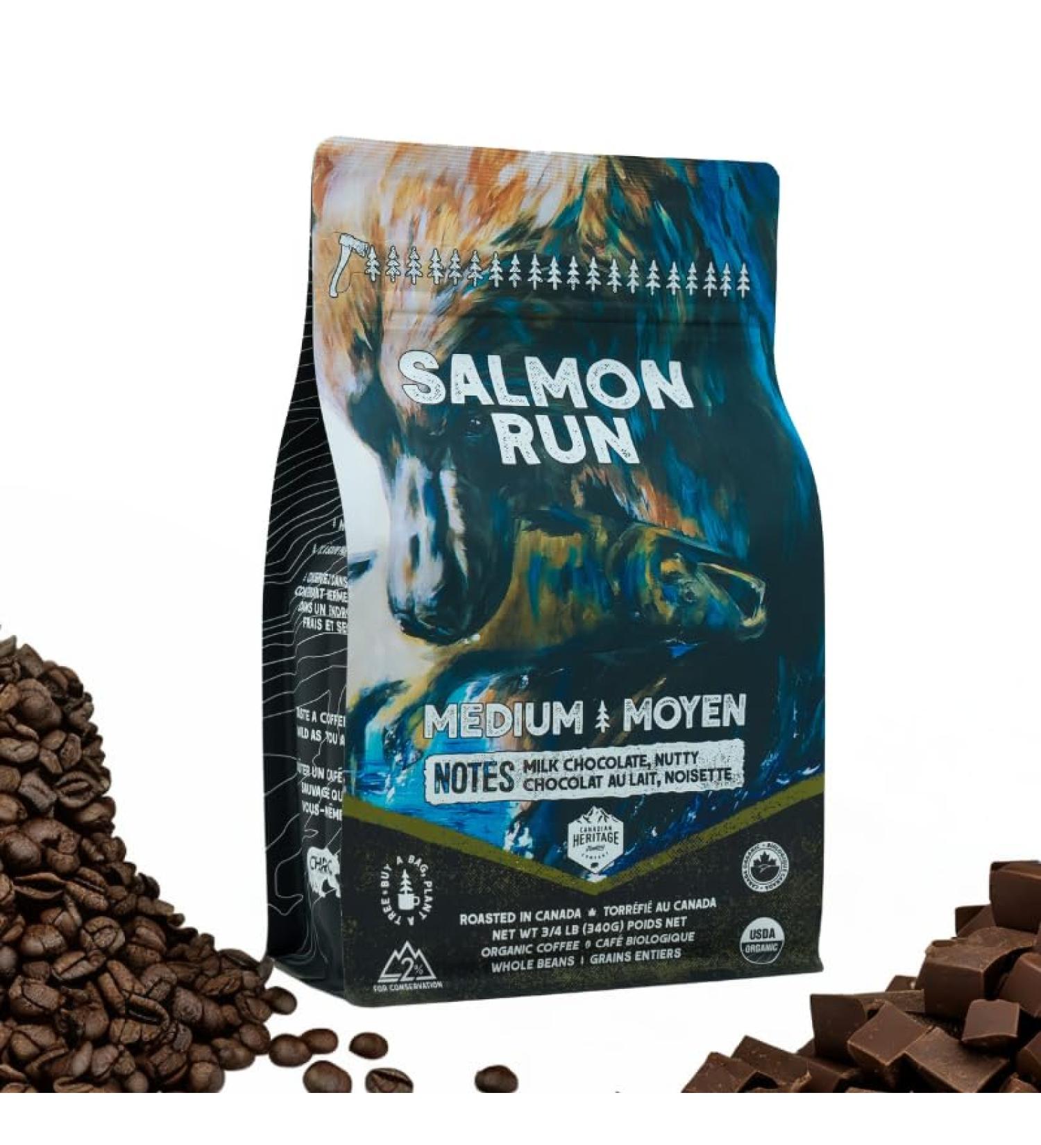 Canadian Heritage Roasting Company Coffee - Salmon Run - Medium Whole Bean Coffee - Our Smoothest Offering With Tasting Notes Of Milk Chocolate A Perfect Breakfast Coffee - Perfect For French Press Drip Pourover Aeropress - 340g Salmon Run - Milk Chocolat - Buy Online on GoSupps.com