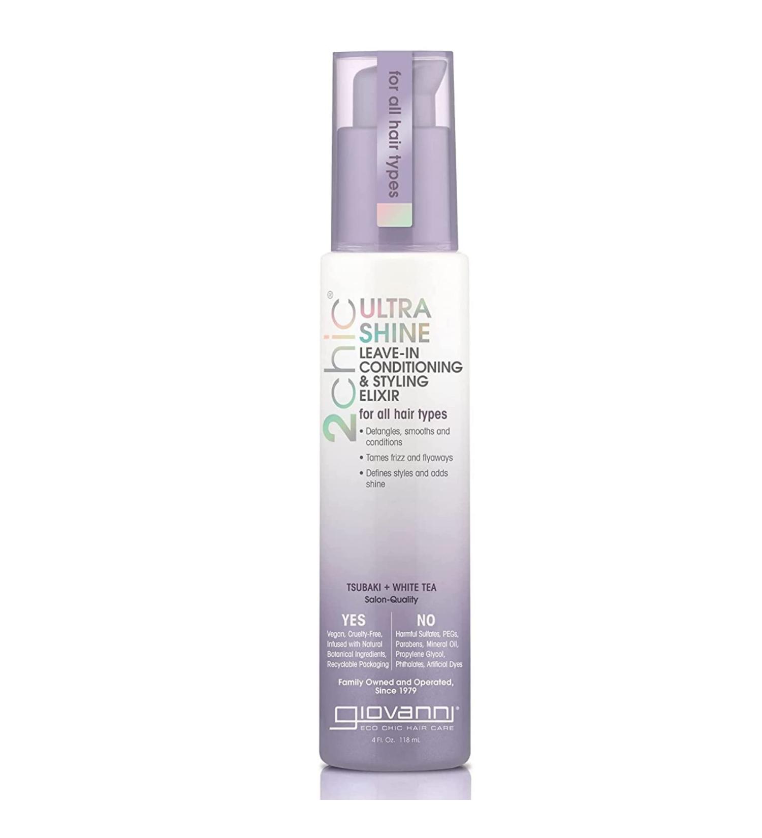 Giovanni 2chic Ultra-Shine Leave-In Elixir 4 oz | All Hair Types | Tsubaki Oil & White Tea | Detangles & Smooths Frizz - Buy Online on GoSupps.com