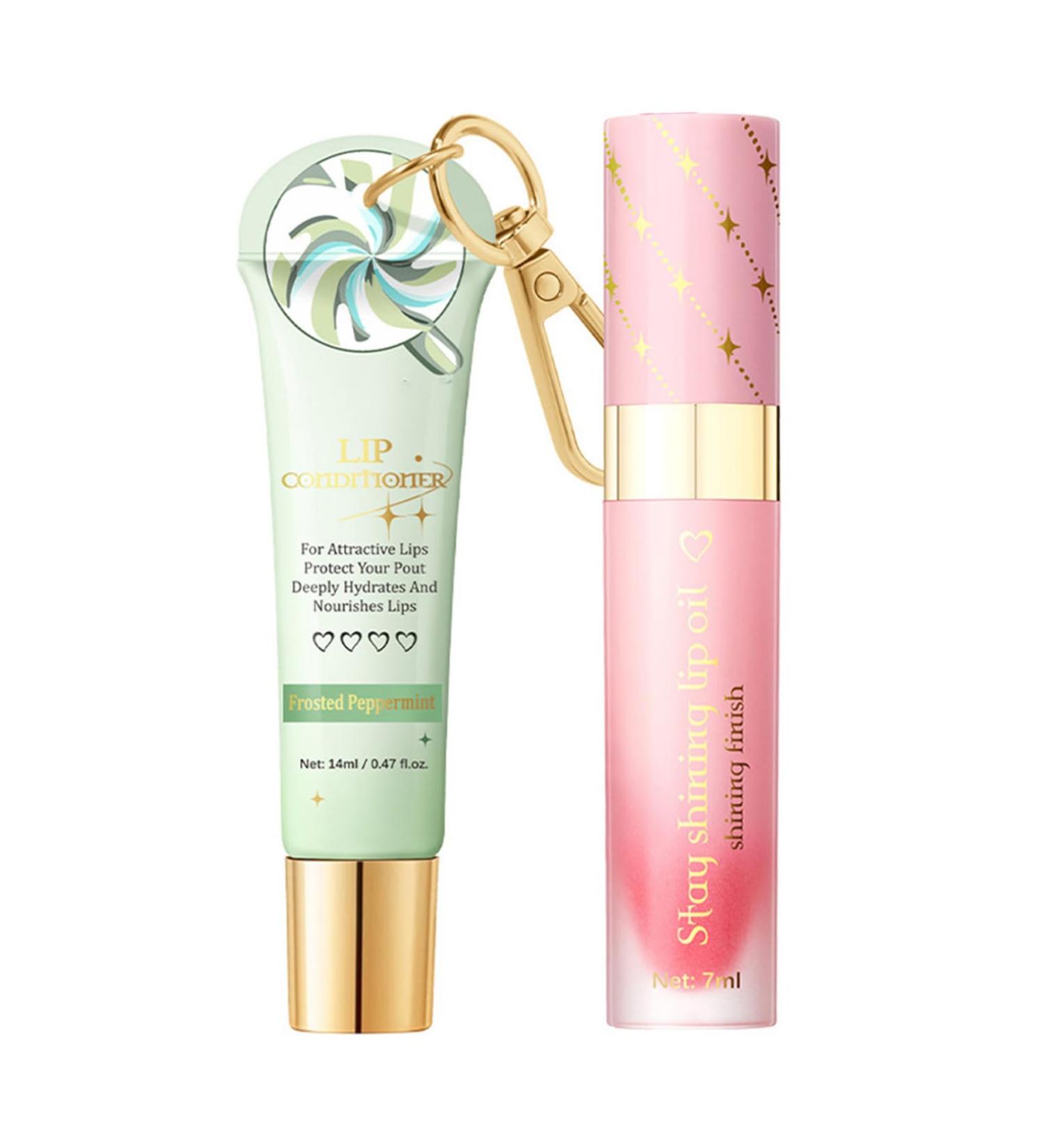 FEESHOW Frosted Peppermint Lip Care Set: 2 Pack Hydrating Lip Balm & Nourishing Oil for Smooth Fresh Lips Pink Green One Size One Size Pink Green - Buy Online on GoSupps.com
