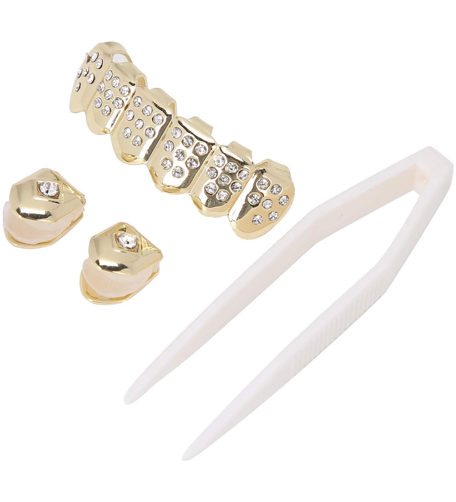 Iced Out Diamond Teeth Grillz for Men Women Plating Hip Hop Gold Grills for Your Teeth Teeth Jewelry and Accessories Poker Diamond Top & Bottom Face Grills - Buy Online on GoSupps.com