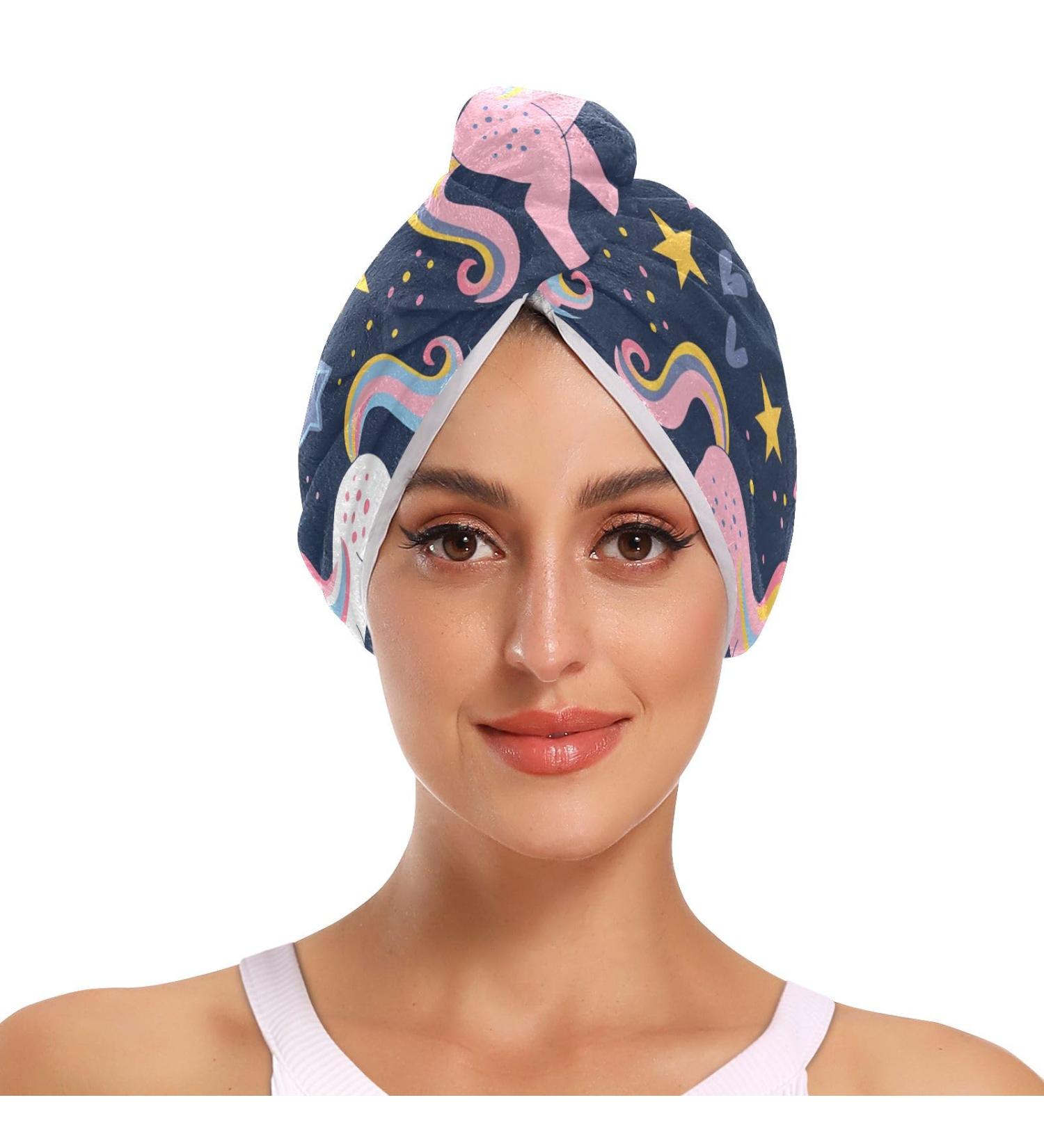 Seamless Unicorn Hair Towels 2 Pack - Super Absorbent Quick Dry Hair Turbans for Women & Girls - Buy Online on GoSupps.com
