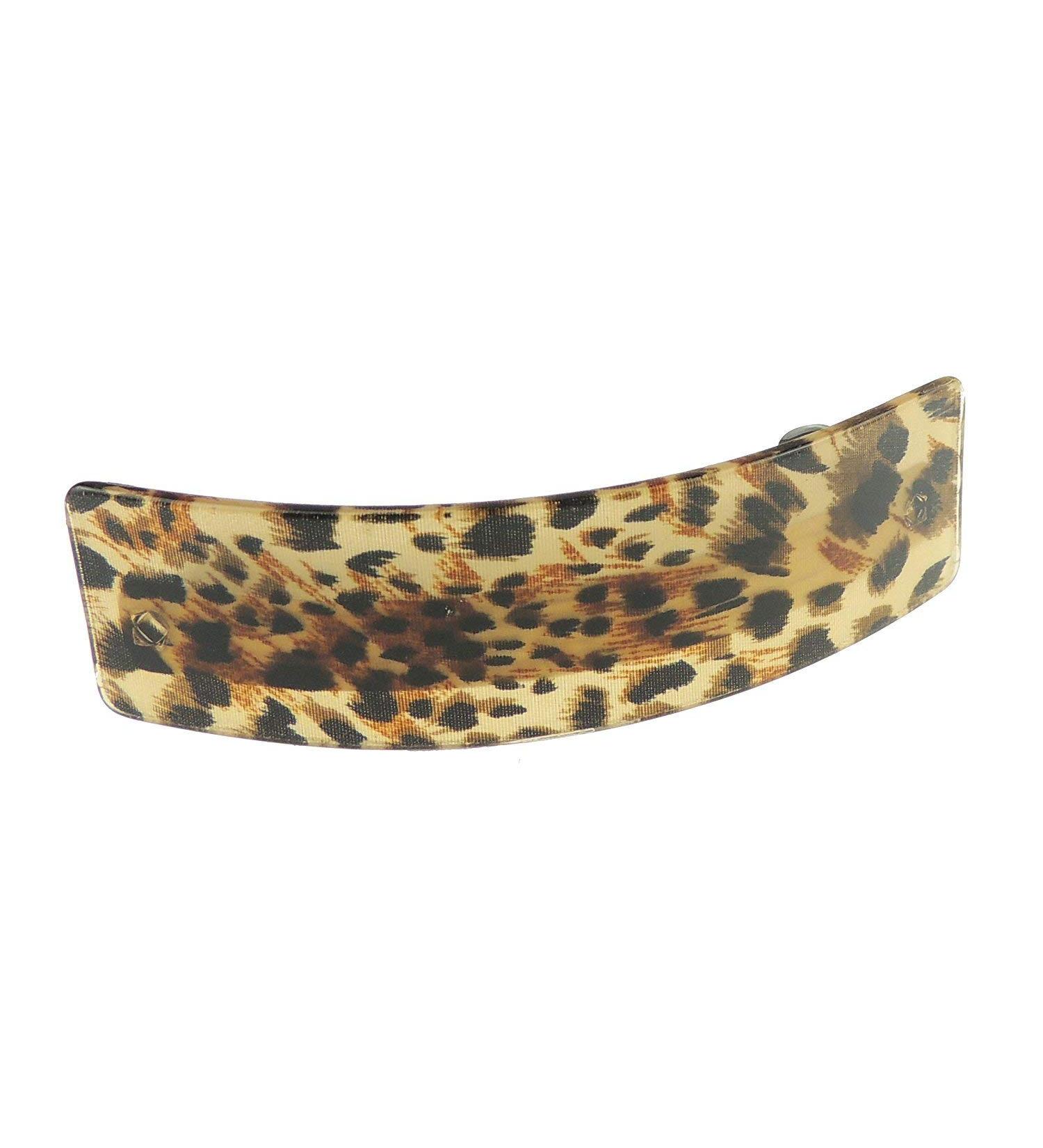 Ladies Animal Print Leopard Brown Beige Rectangular Hair Barrette Clip
