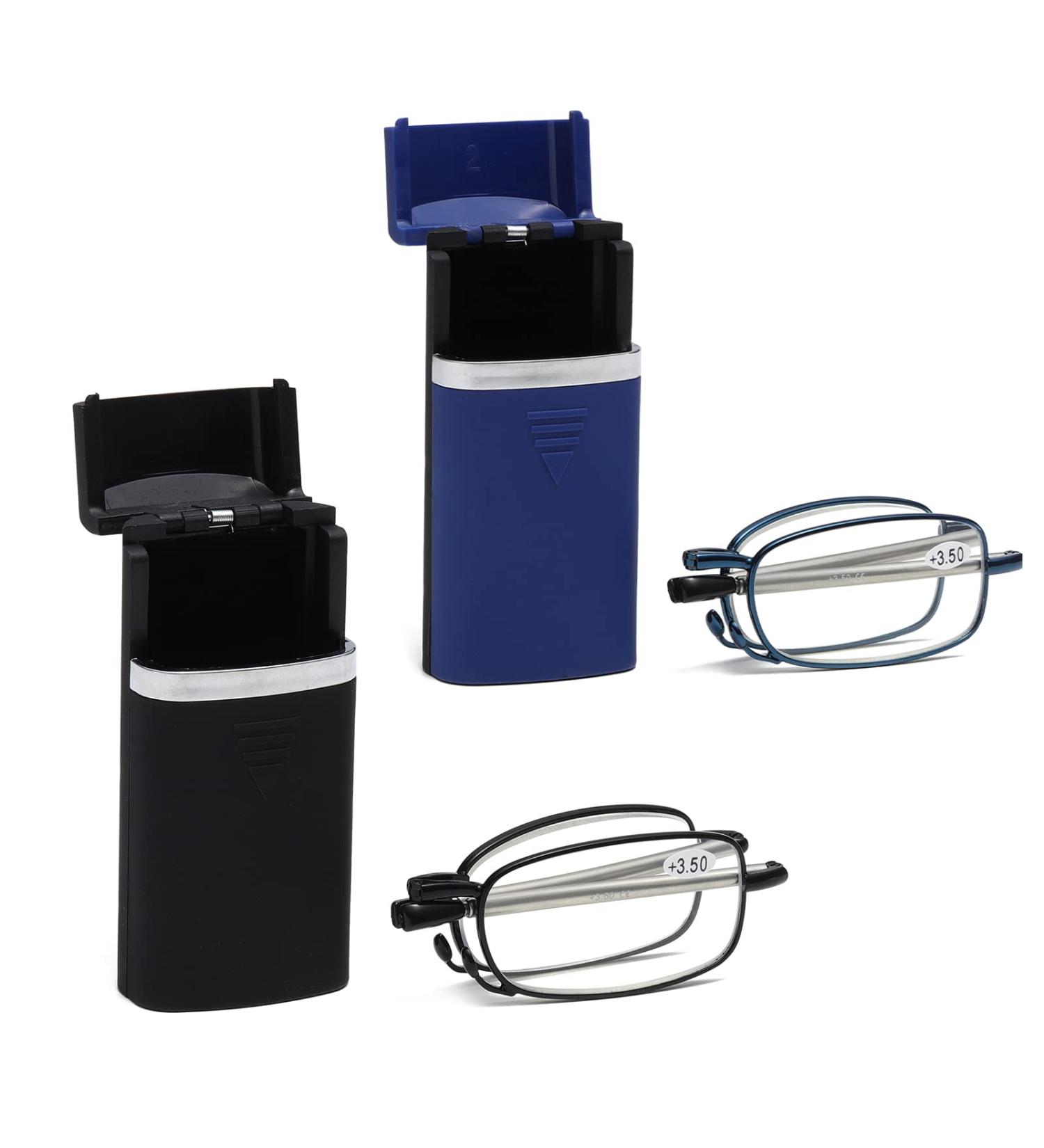 Viseng 2 Pack Foldable Reading Glasses for Men & Women | Mini Anti-Blue Light Metal Glasses with Hard Shell Case - 3.0 Diopters - Buy Online on GoSupps.com