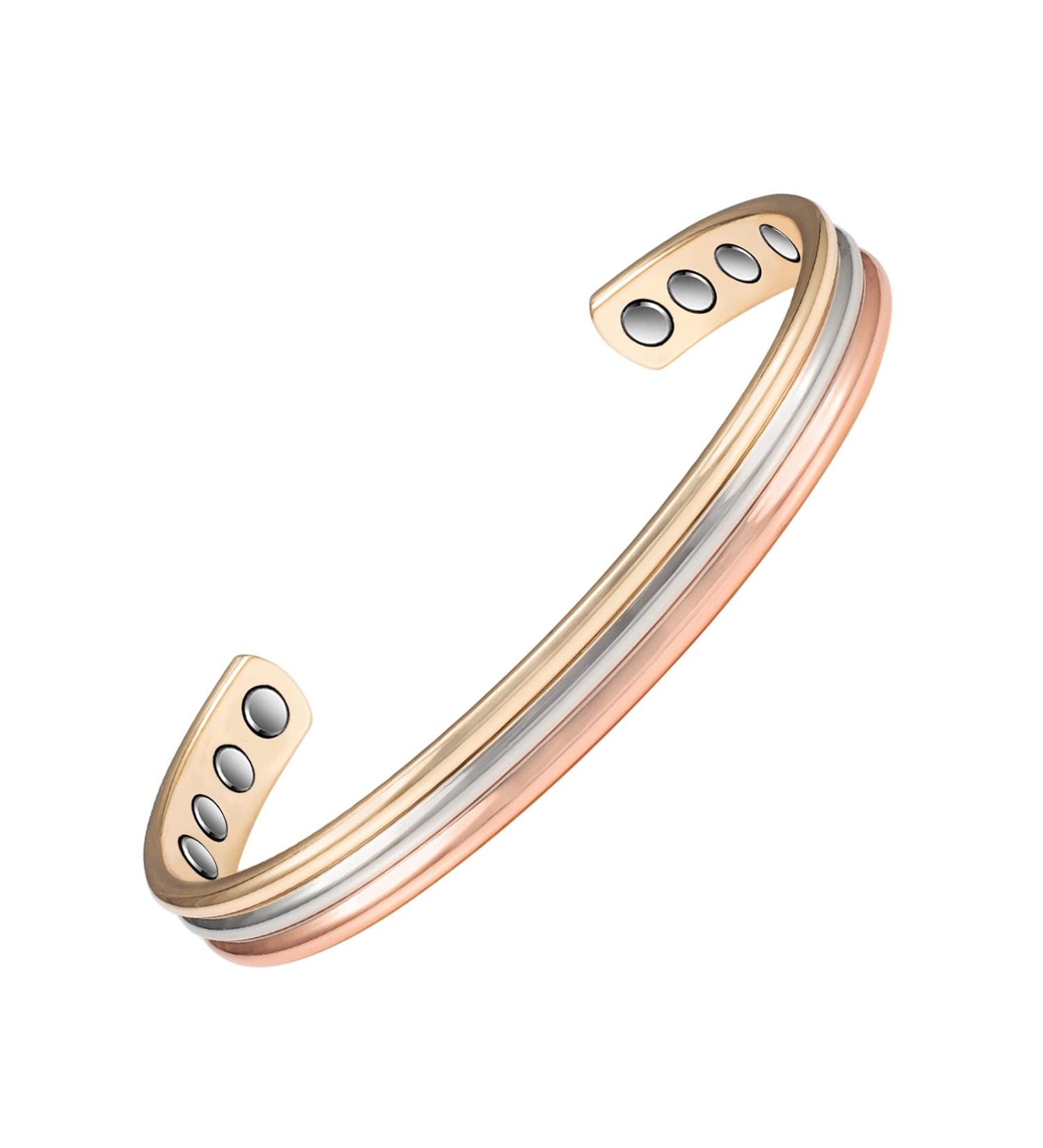 ENermagix Tri-Tone Magnetic Copper Bracelets for Men & Women - Adjustable 16.5 cm with 8 Magnets - Perfect Women's Day Gift for Moms - Buy Online on GoSupps.com