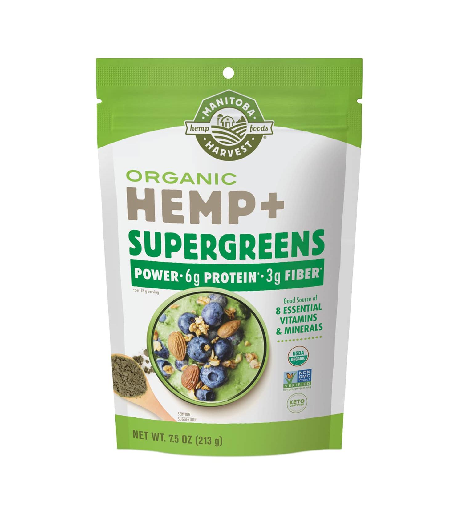 Manitoba Harvest Organic Hemp & Supergreens Powder 7.5 oz - Vegan Superfood with Protein, Fiber, Vitamins & Minerals - Buy Online on GoSupps.com