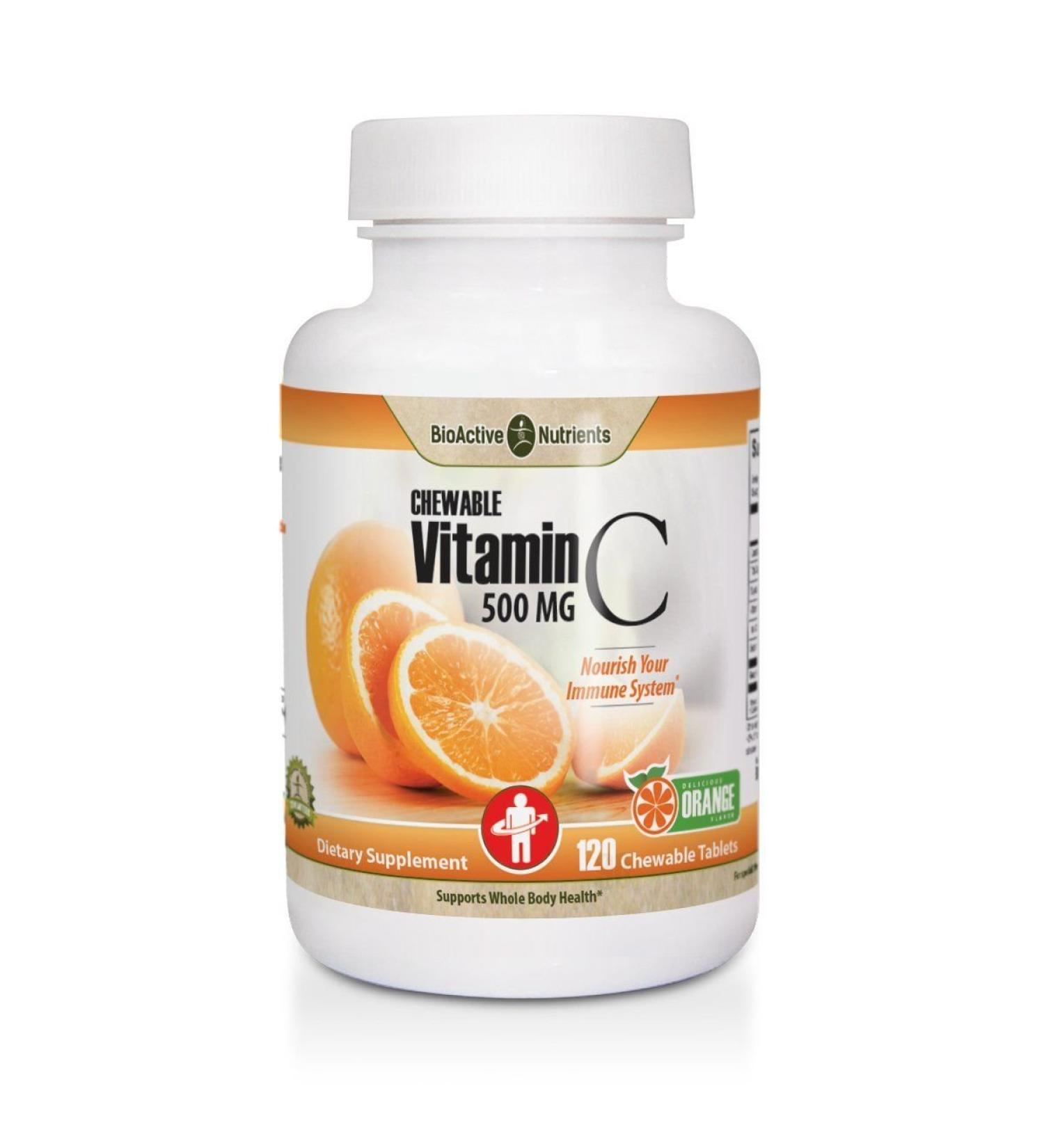 BIOACTIVE NUTRIENTS Vitamin C Chewable Tablets (Orange Flavor) - 500mg Vitamins - Dietary Supplements for Immunity Plus Antioxidant Support - Made in USA - Gluten-Free Yeast-Free Vegan -