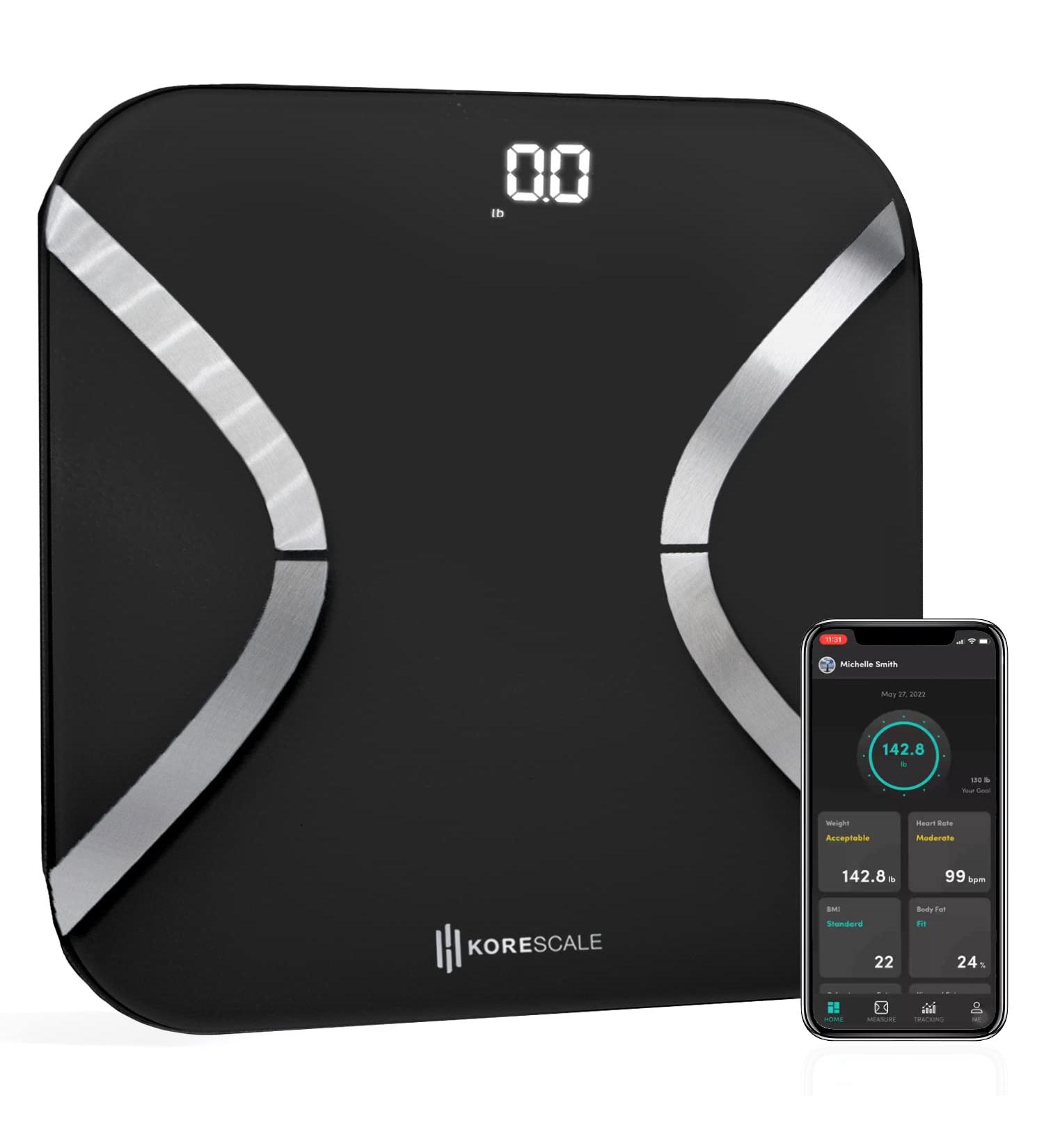 KOREHEALTH Korescale G2 - Smart Body Weight Scale with BMI, Muscle Mass, and Body Liquids Tracking | Bluetooth App and LED Display | Black - Buy Online on GoSupps.com