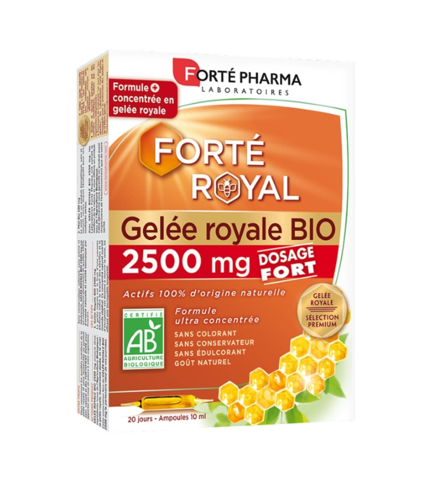 Fort Pharma - Gel e Royale Bio 2500 mg | Compl ment Alimentaire Immunit et D fenses - ultra concentr e Miel | Fatigue Syst me immunitaire | 20 ampoules - Buy Online on GoSupps.com