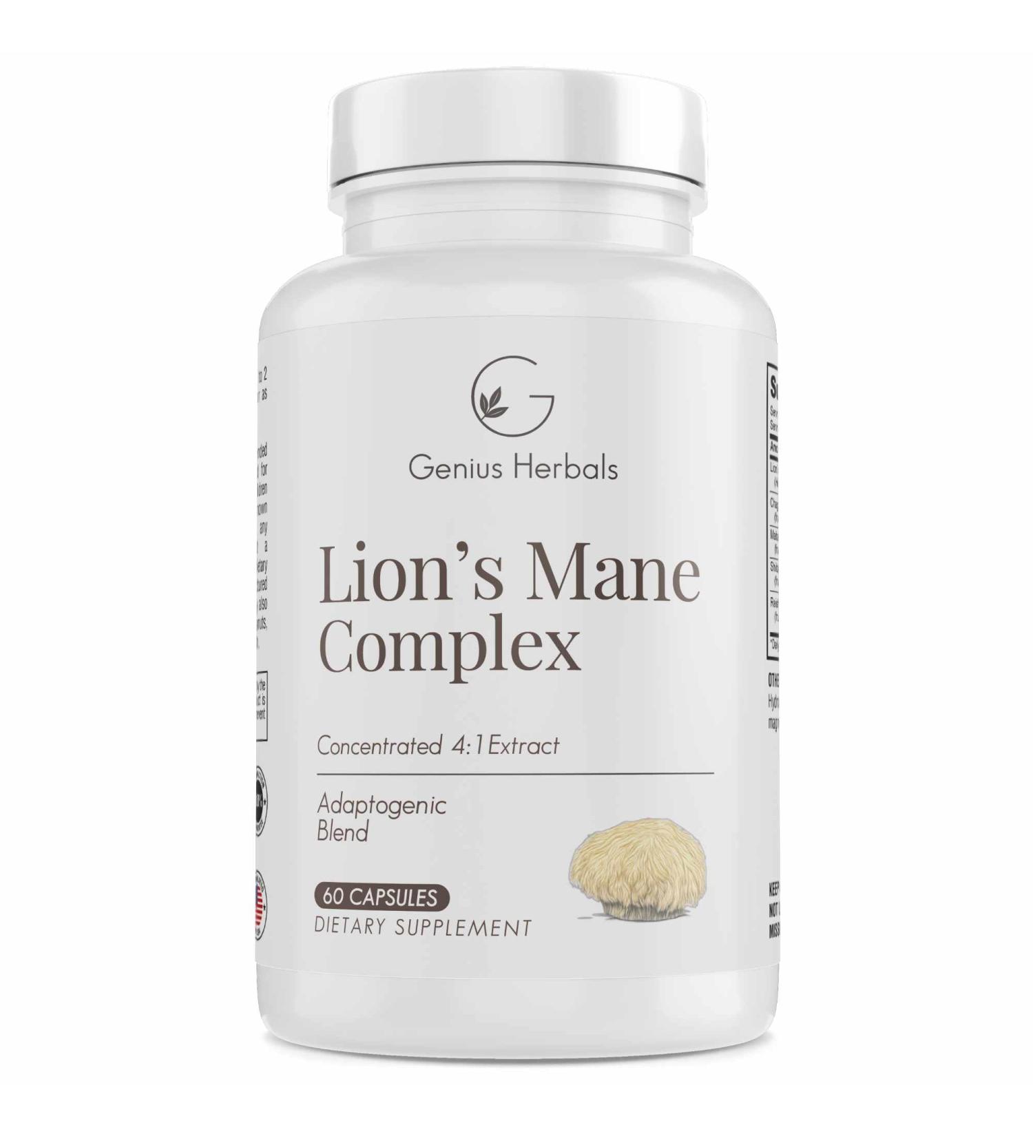 GENIUS HERBALS Lions Mane Complex - Concentrated 4:1 Extract for Brain Health Cognitive and Memory Support - 60 Capsules - Buy Online on GoSupps.com