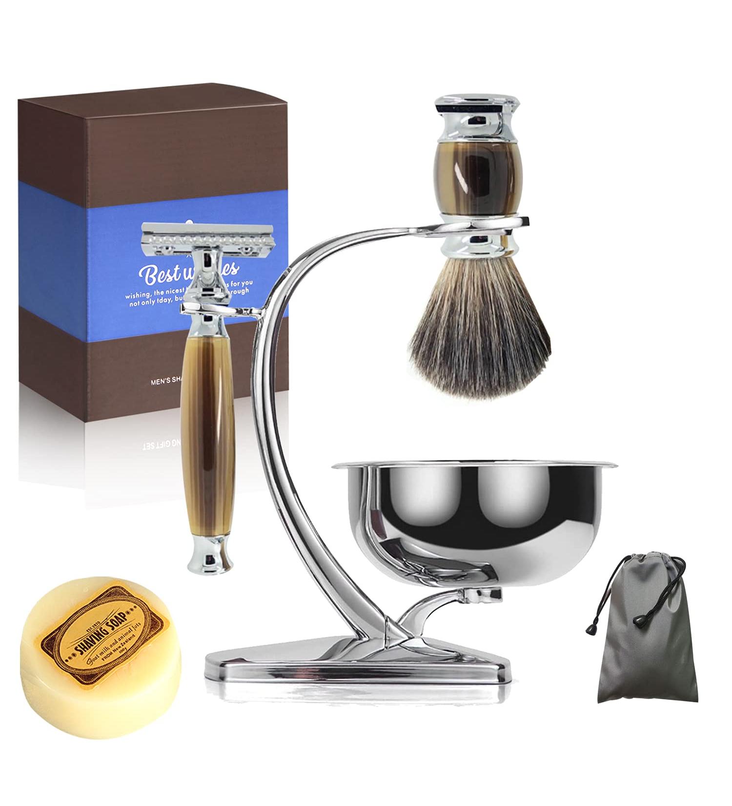 Premium Straight Razor Shaving Kit for Men | Luxury Wet Shaving Brush & Bowl Set | Perfect Father's Day Gift with Soap Stainless Steel Bowl Stand & Double Edge Safety Razor - Buy Online on GoSupps.com