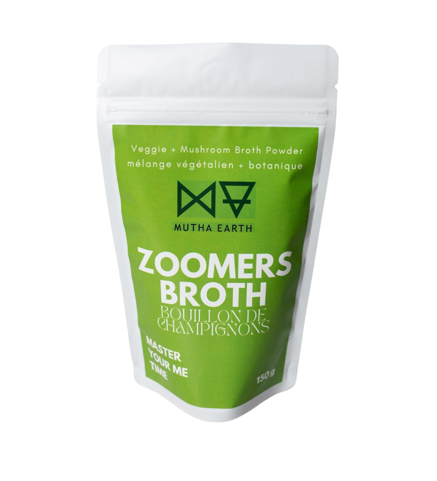 Mutha Earth Zoomers Organic Mushroom Broth Powder Vegan Umami Broth Mix with Reishi & Shiitake Mushroom Soup Base for Cooking Soups & Stews Gluten-Free & Nutrient-Rich for Gut Repair (200g) - Buy Online on GoSupps.com