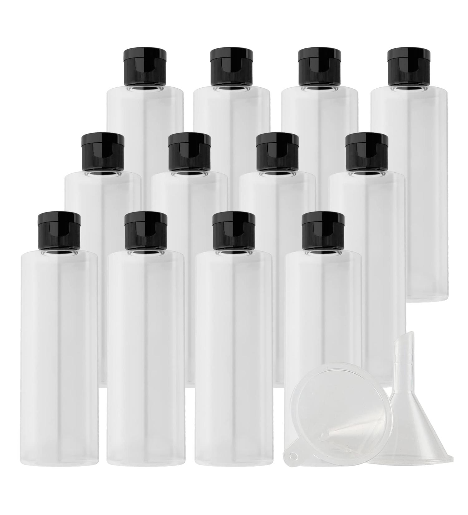 Zeoabsy 12-Pack 200ml Transparent PET Plastic Bottles with Black Hinged Lid - Ideal for Cosmetic Fluids & Travel - Buy Online on GoSupps.com