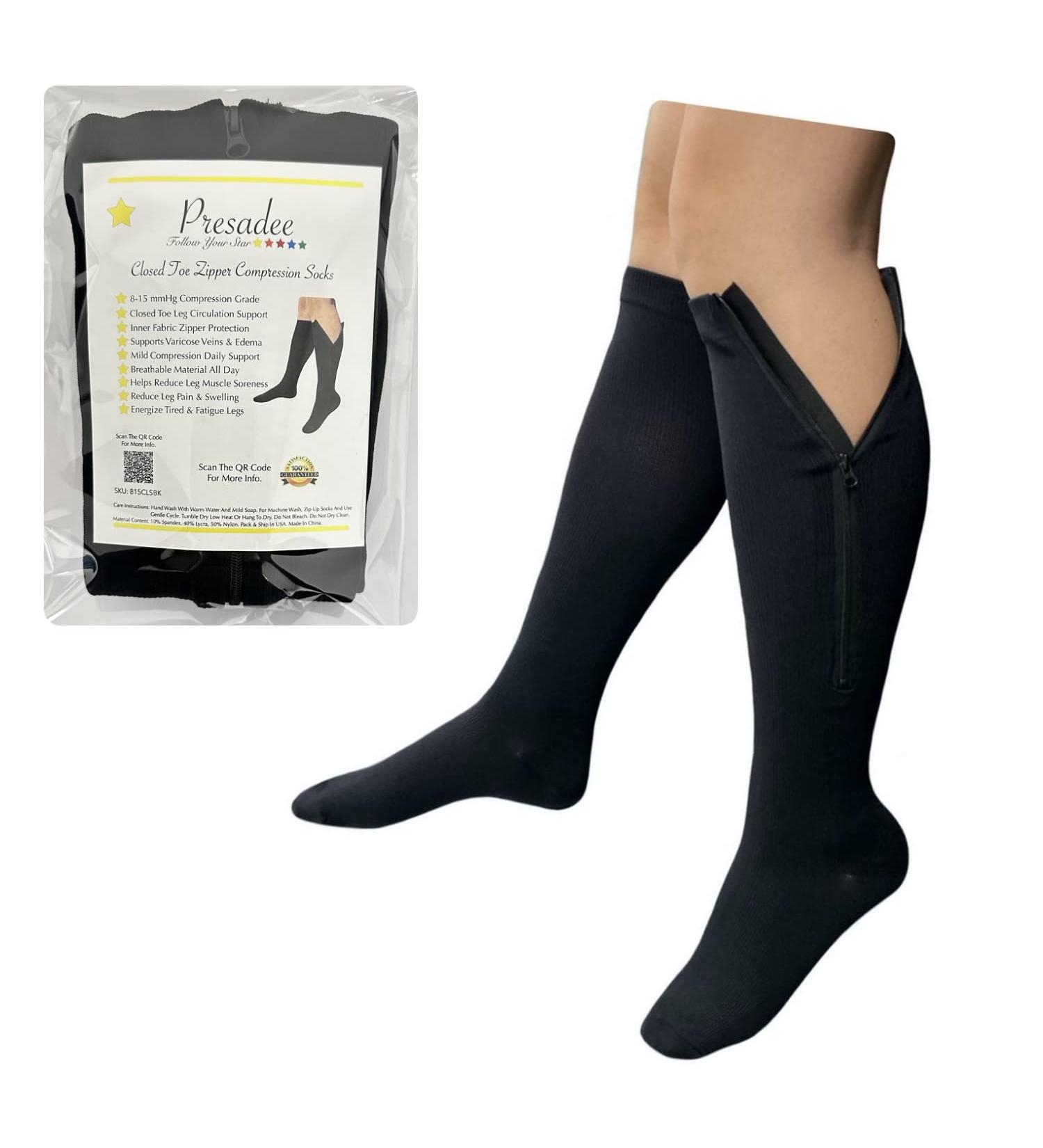 Closed Toe 8-15 mmHg Mild Compression Calf Zipper Socks - Black | Relieve Leg Fatigue & Improve Circulation - Buy Online on GoSupps.com