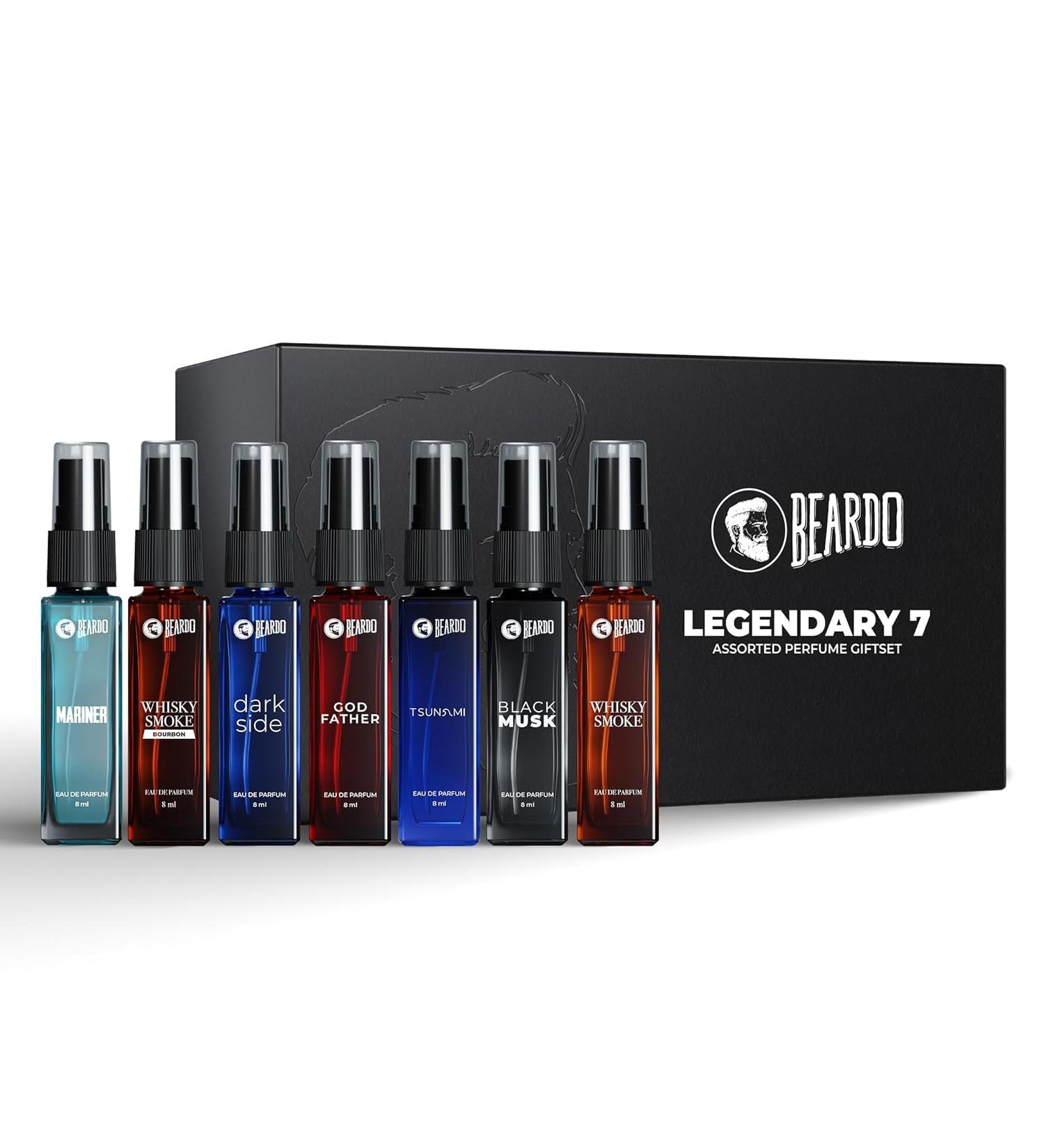 Legendary 7 Assorted Perfume Gift Set for Men 7X8ml with Long Lasting Fragrances | Travel Pack with Mariner Whisky Smoke Dark Side God Father Tsunami & Black Musk | Friendship Day Gift - Buy Online on GoSupps.com