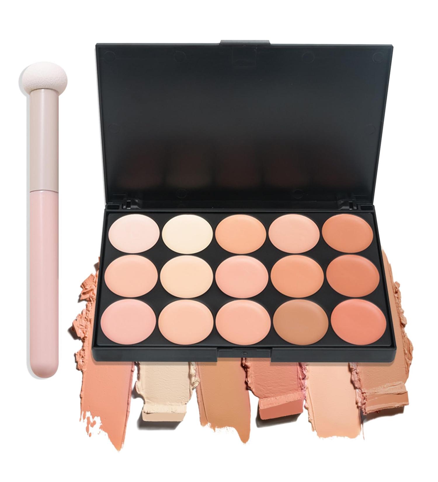 15 Colors Correcting Concealer Palette Colors Corrector Cream Contour Makeup Palette with Brush Waterproof Long Lasting Moisturizing Full Coverage Liquid Foundation for Women 2pcs - Buy Online on GoSupps.com
