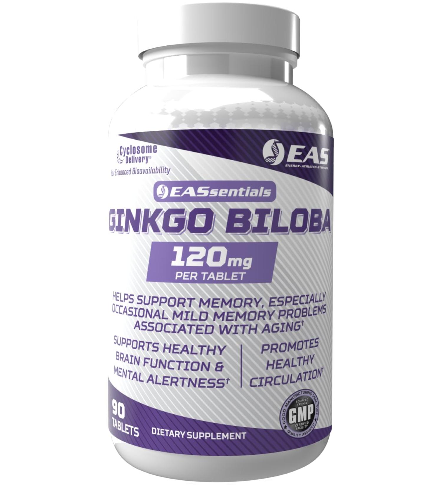 EAS Experimental and Applied Sciences Ginkgo Biloba 120mg | Supports Brain Function & Memory | High Levels of Flavonoids & Terpenoids | Better Absorption with Cyclosome Delivery | 90 Tablets - Buy Online on GoSupps.com