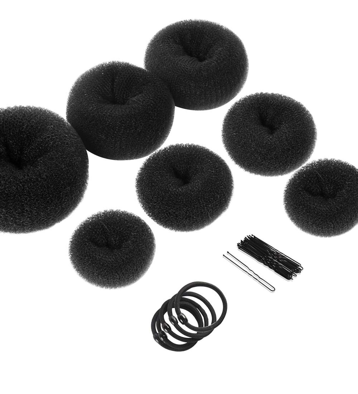 Teenitor 7 Hair Bun Makers Set - Black Donut Ring Style Chignon Bun Maker Kit with Bands & Pins for Ballet Dance - 2 Small, 2 Medium, 2 Large, 1 Extra-Large - Buy Online on GoSupps.com
