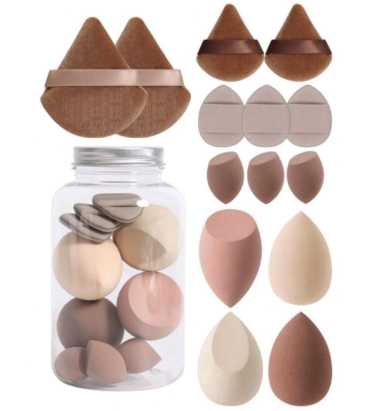 HealthyMoov Makeup Sponge Set (14 Pieces) with 7 Puffs and 7 Sponges Brown with Storage Box - Buy Online on GoSupps.com