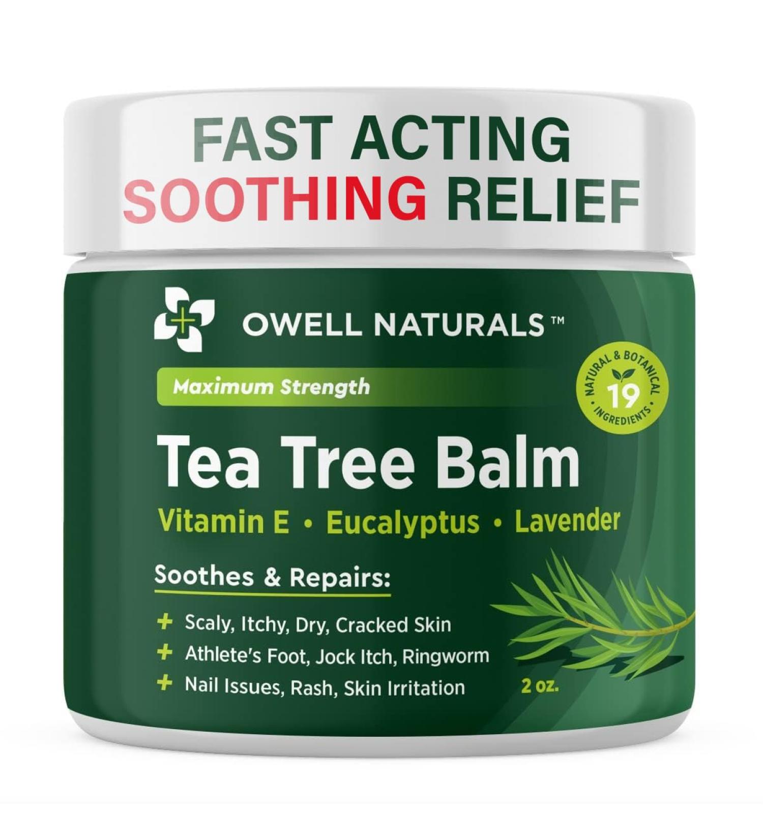 OWELL NATURALS Tea Tree Balm Oil 2oz - Soothes Acne Itchy Skin & Rashes - Vitamin E Paraben-Free Multi-Use for Insect Bites & Burns - Buy Online on GoSupps.com