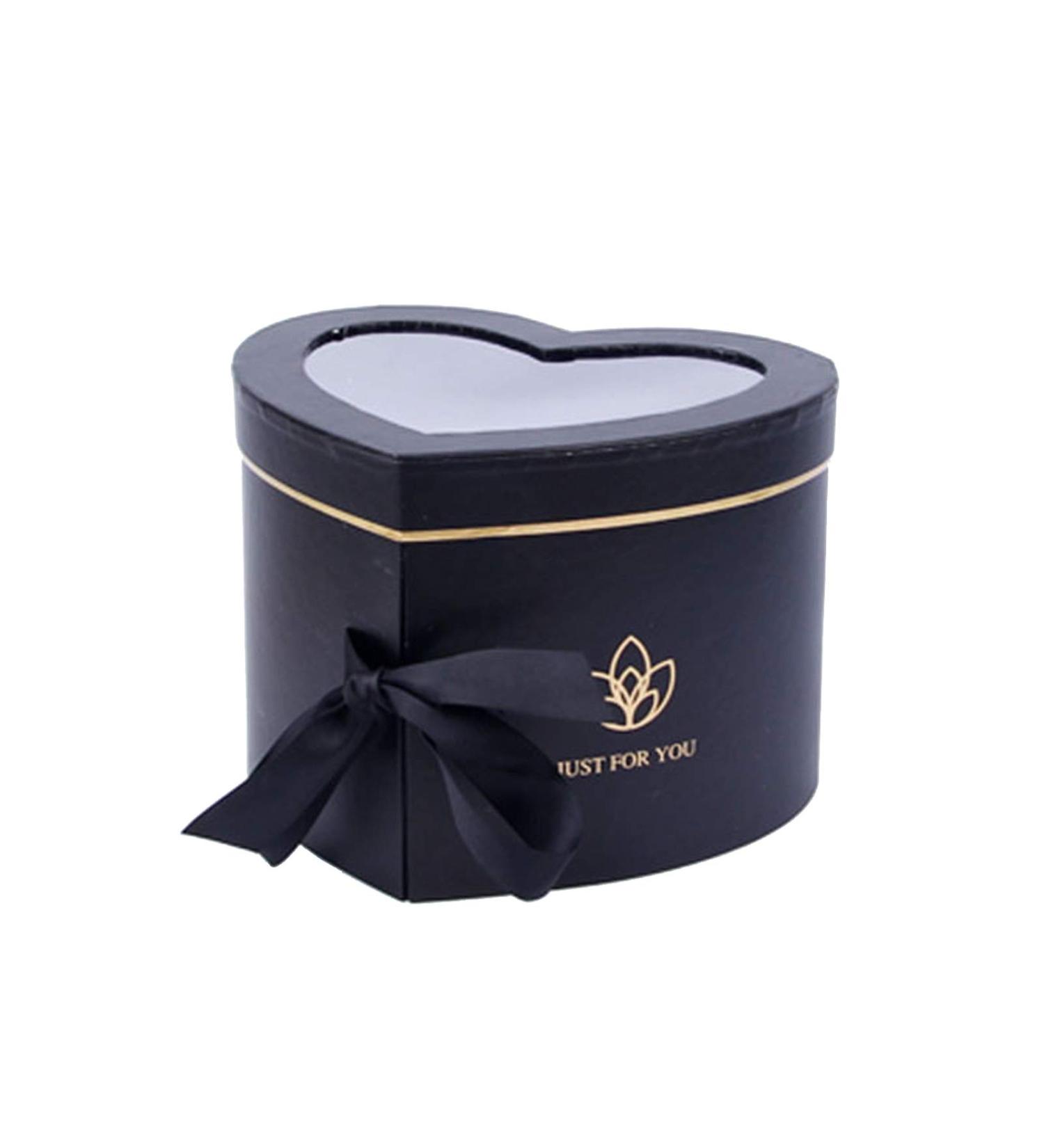 LISSO Heart Shaped Flower Box with Clear Lid - Double Layers Rotating Drawer Paper Mache Box - Luxury Gift for Florist Delivery (Black) - Buy Online on GoSupps.com