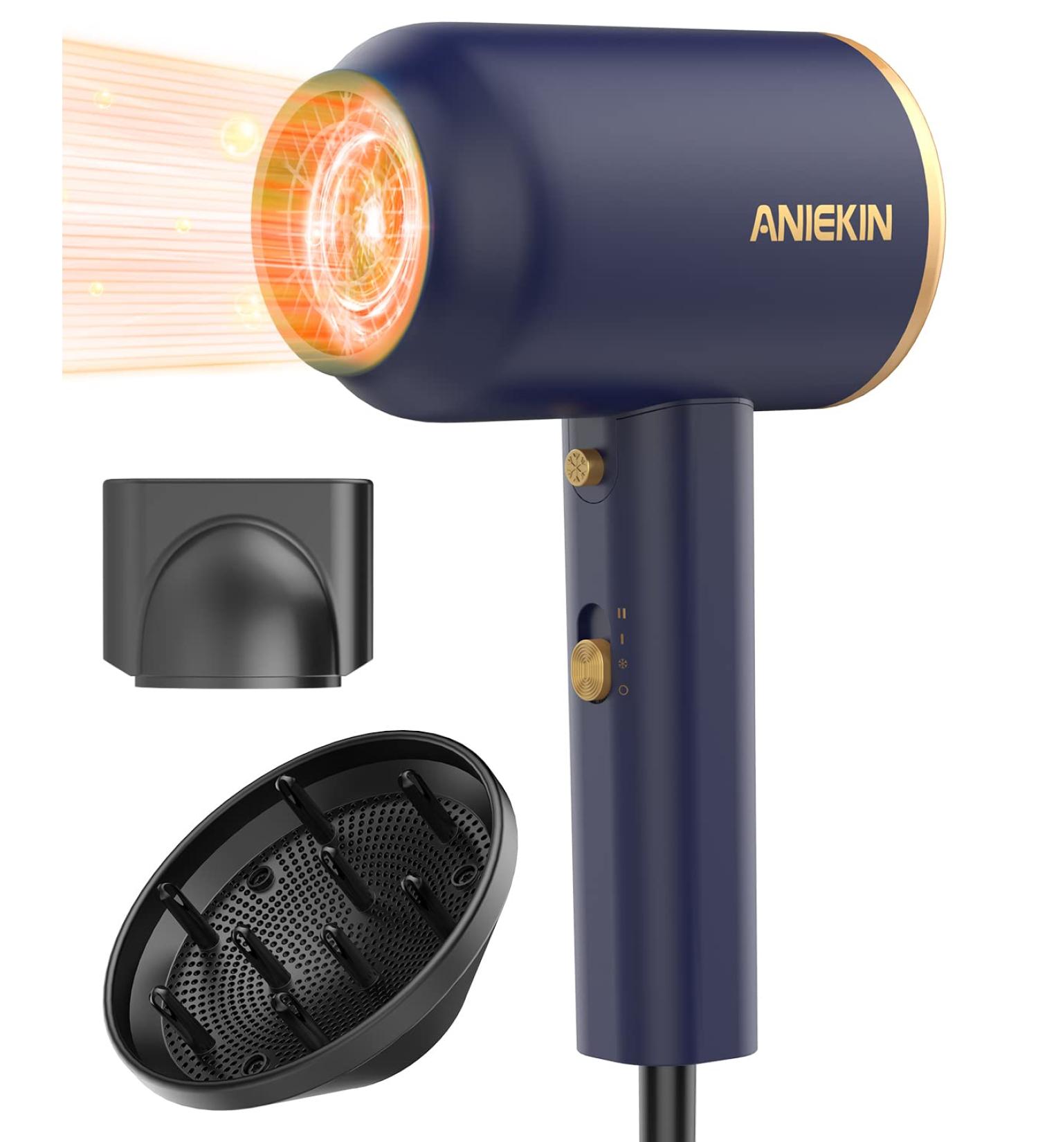 ANIEKIN 1875W Ionic Blow Dryer with Diffuser - Professional Portable Hair Dryer for Curly Hair - Ideal for Travel - Buy Online on GoSupps.com