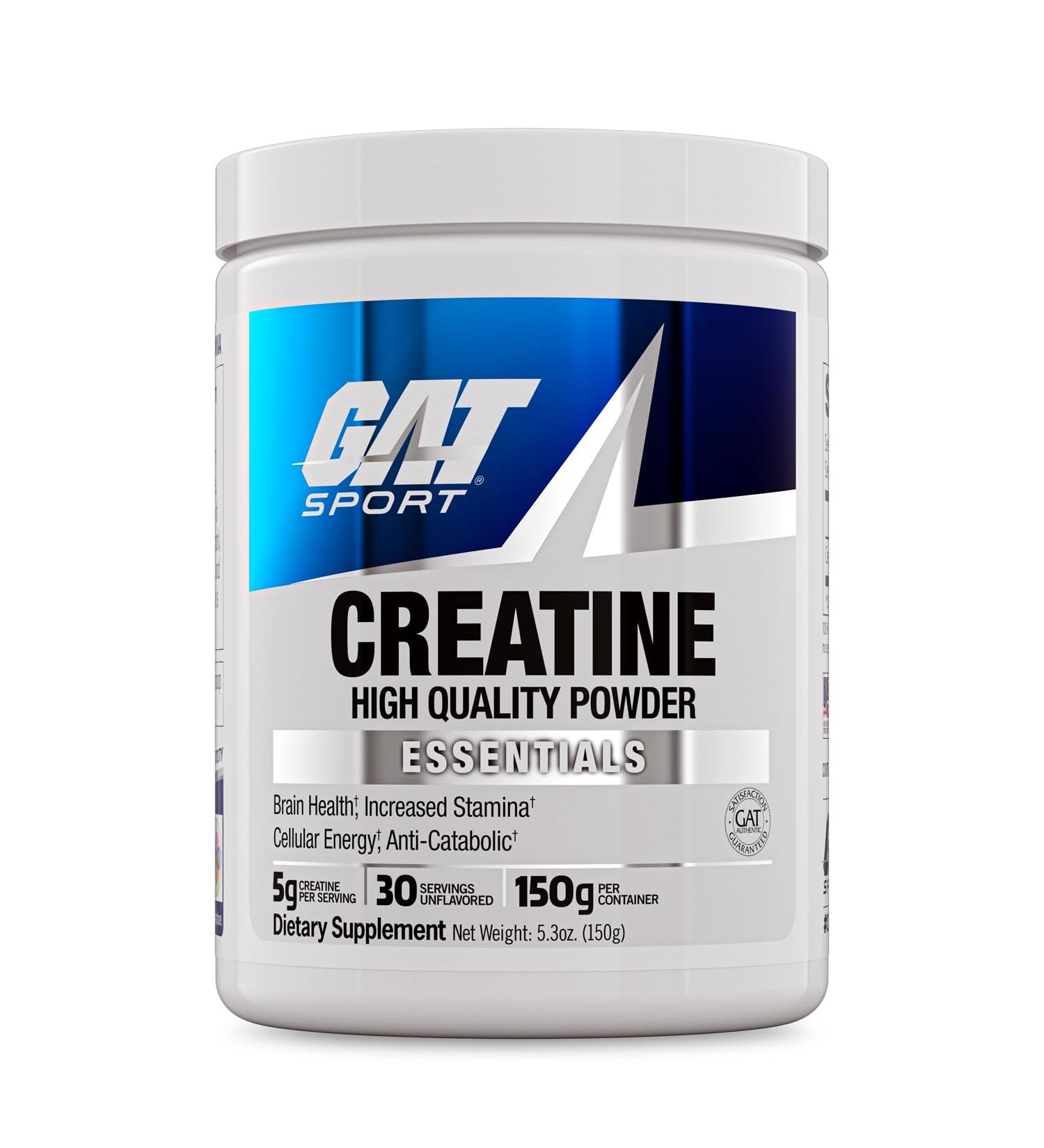 GAT SPORT Creatine Monohydrate Powder 150 Grams Strength Brain Health GLP1 Support Anti-oxidant Endurance for Men & Women 1 Month Supply Unflavored (30 Servings) 5.3 Ounce (Pack of 1) - Buy Online on GoSupps.com