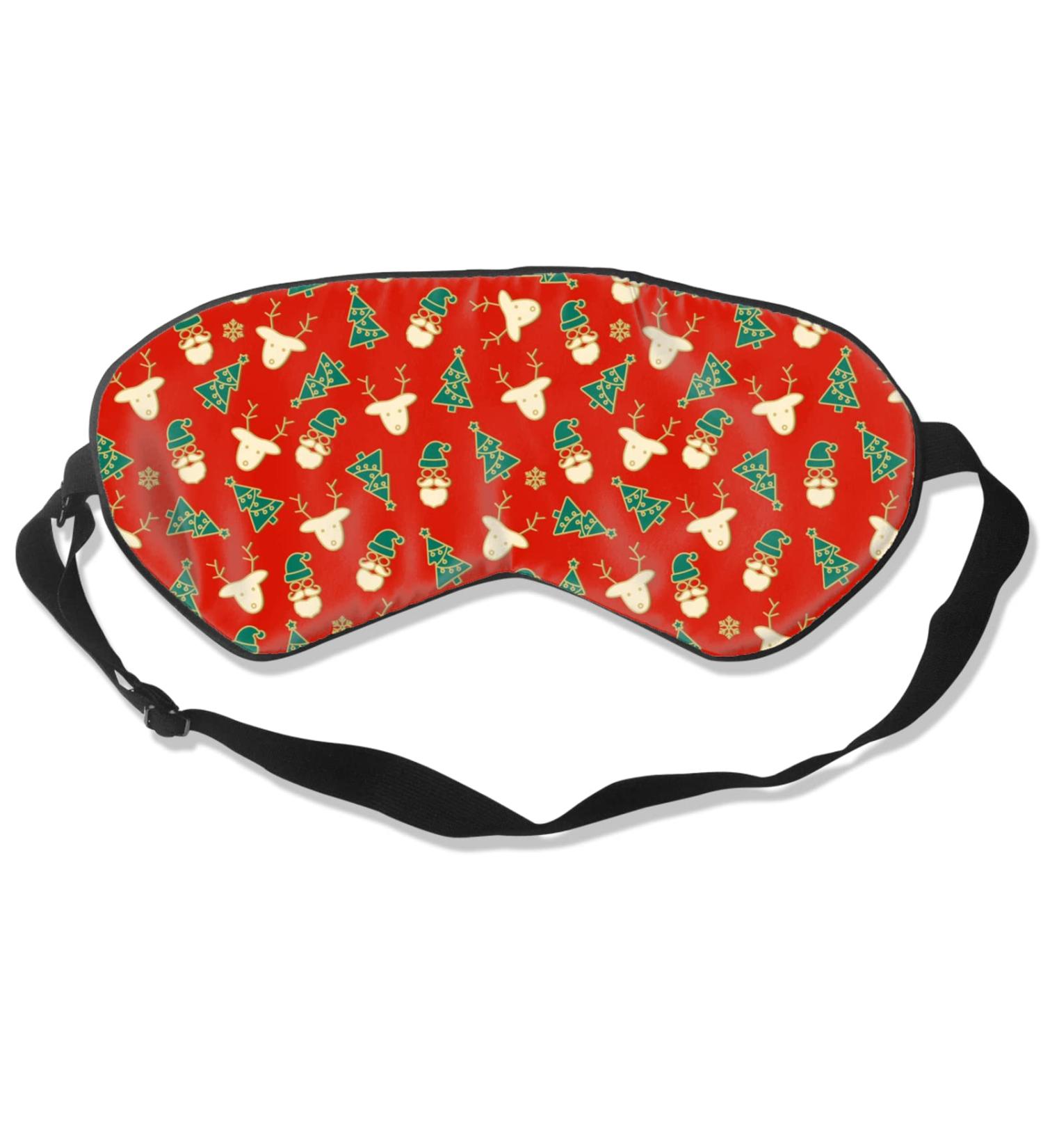 Santa Claus Reindeer Xmas Tree Sleep Mask - Adjustable Strap, Soft Blackout Eye Mask for Travel, Nap, Night Sleep - 8.2x3.5 in - Buy Online on GoSupps.com