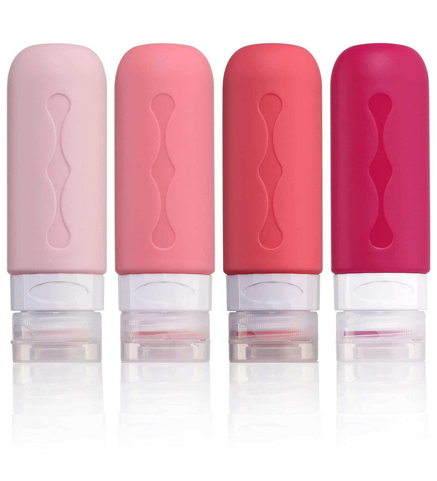 Gemice Portable Travel Bottle 4 Pack Silicone Travel Containers Set LeakProof Refillable Squeezable for Lotion Liquid Shampoos Soap and Toiletries (90ml) Red - Buy Online on GoSupps.com