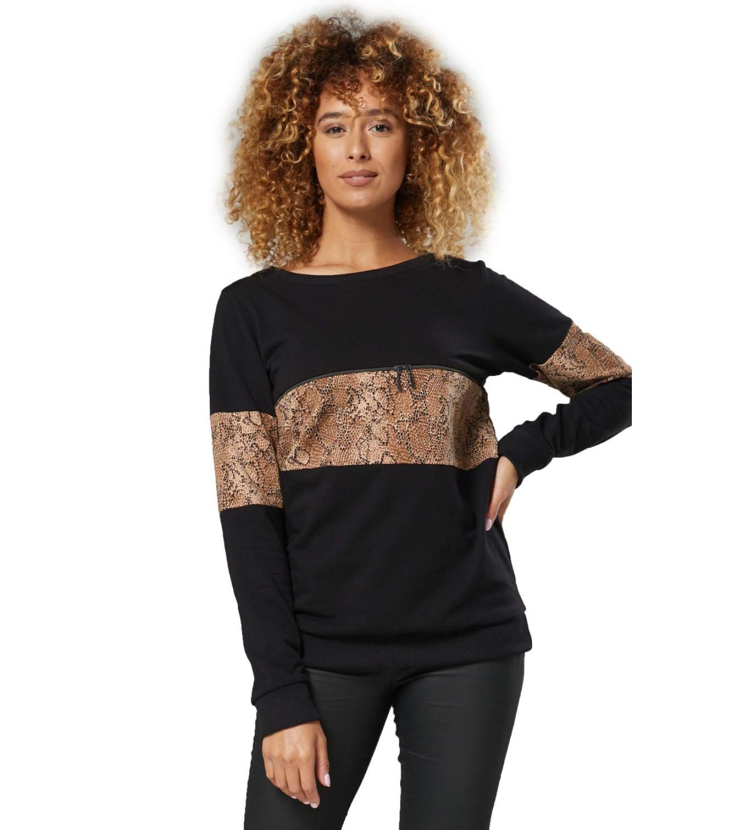 Happy Mama Maternity Cotton Sweatshirt Breastfeeding Access 1292- Black & Anaconda Print - Buy Online on GoSupps.com