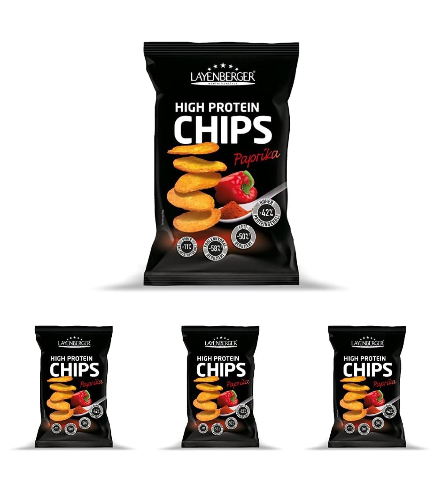 Buy Layenberger High Protein Chips Paprika - 43.1% Protein Low Sugar Not Fried (4 Pack 75g) - Ideal Healthy Snack for Fitness - Buy Online on GoSupps.com