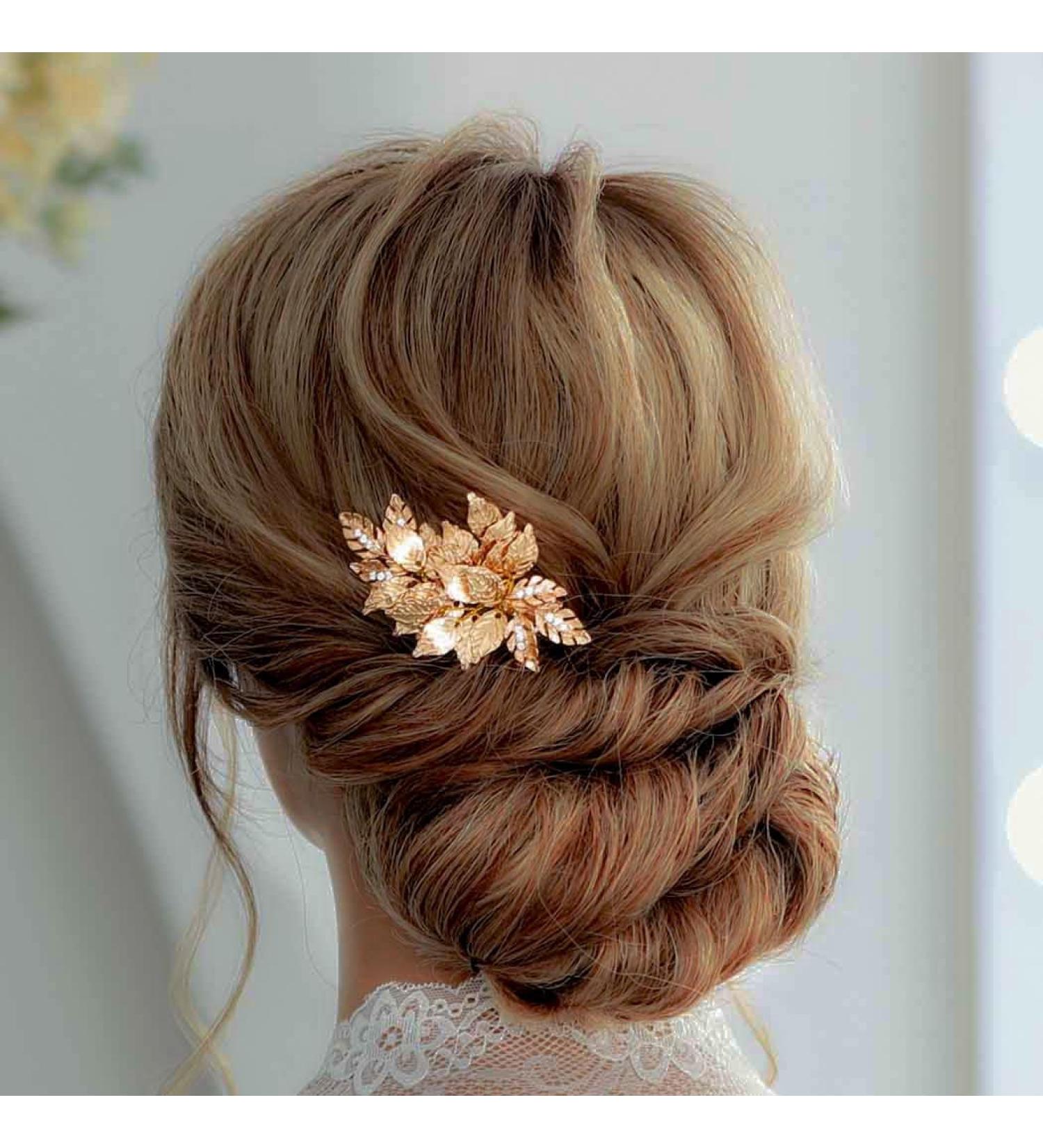 Casdre Leaf Hair Clip - Gold Crystal Bridal Hair Piece for Women & Girls - Buy Online on GoSupps.com