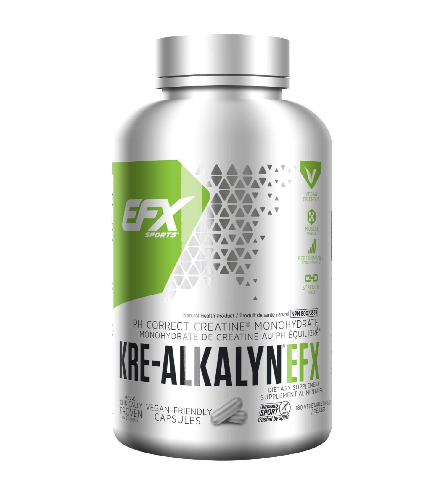 EFX Sports Kre-Alkalyn | PH-Correct Creatine Monohydrate | Multi-Patented Formula Gain Strength Build Muscle & Enhance Performance I No Bloating No Water Retention 180 Vege Caps