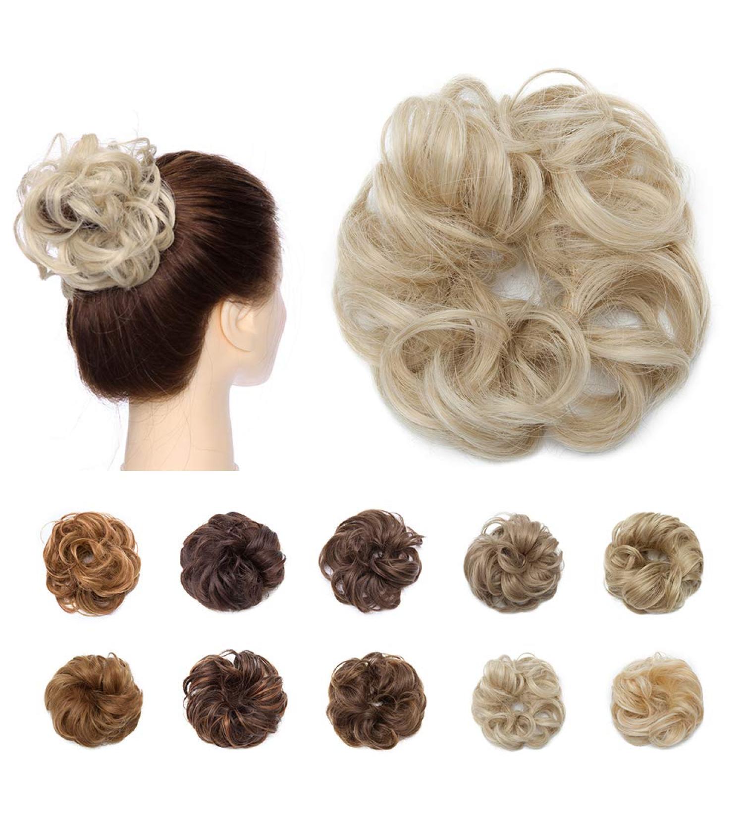 Synthetic Messy Curly Hair Bun Extensions for Women - Bleach Blond & White | 25g Updo Donut Hairpieces - Buy Online on GoSupps.com