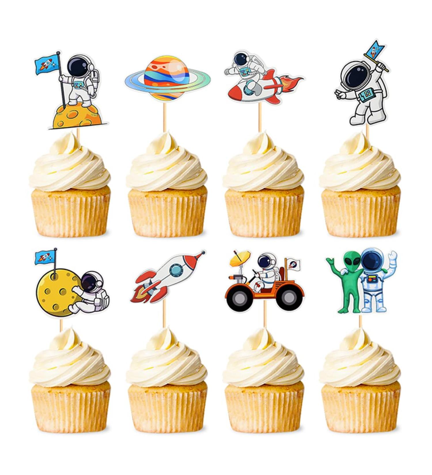 Daimay 32PCS Outer Space Cupcake Toppers Spaceship Themed Party Cake Decorations Supplies Rocket Astronaut Cupcake Decoration for Birthday Space Theme Party - Buy Online on GoSupps.com
