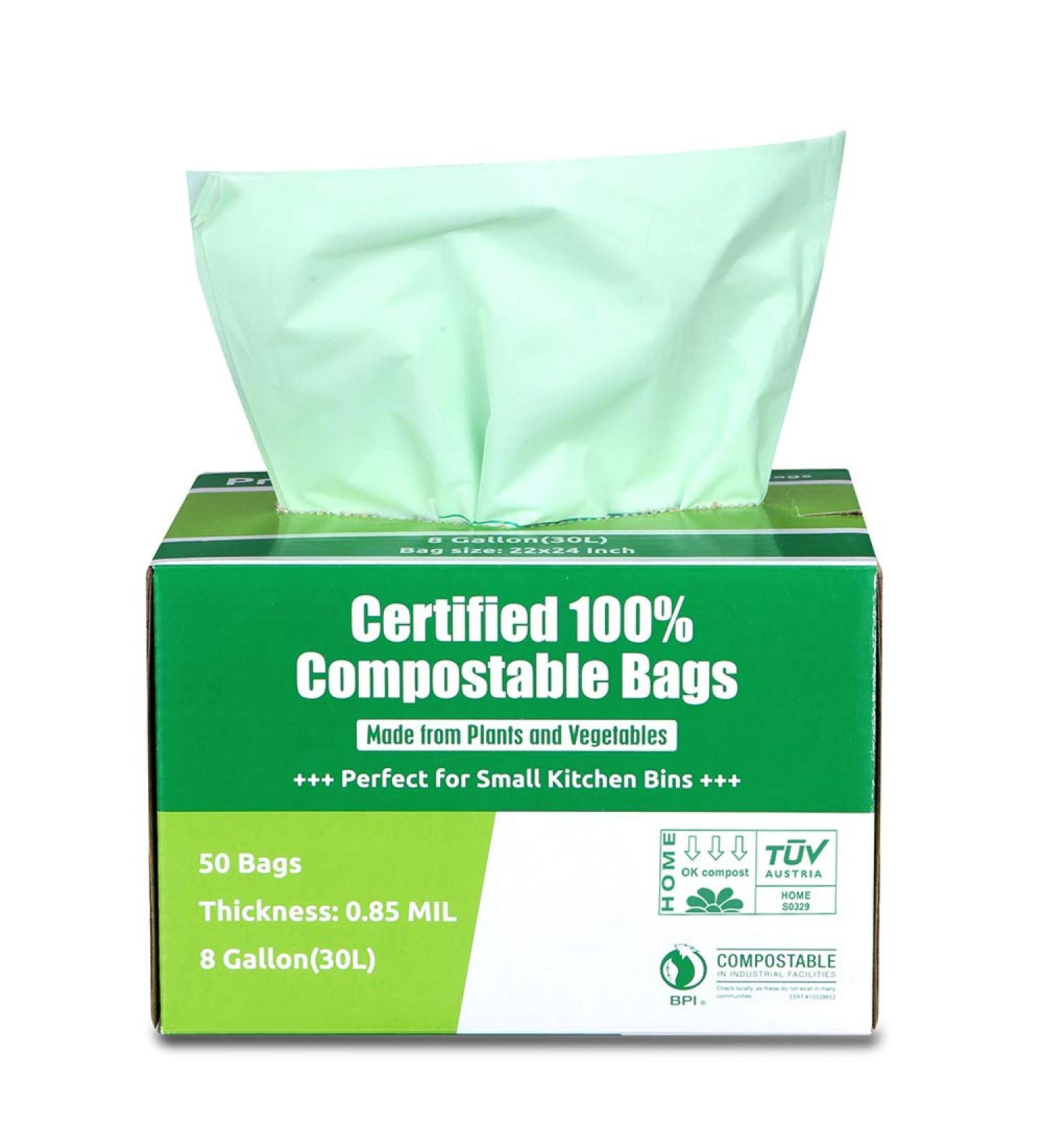 Primode 8 Gallon Compostable Bags - 50 Count, Extra Thick 0.85 Mil, ASTM D6400 Certified Small Kitchen Trash Bags for Food Scraps and Yard Waste - Buy Online on GoSupps.com