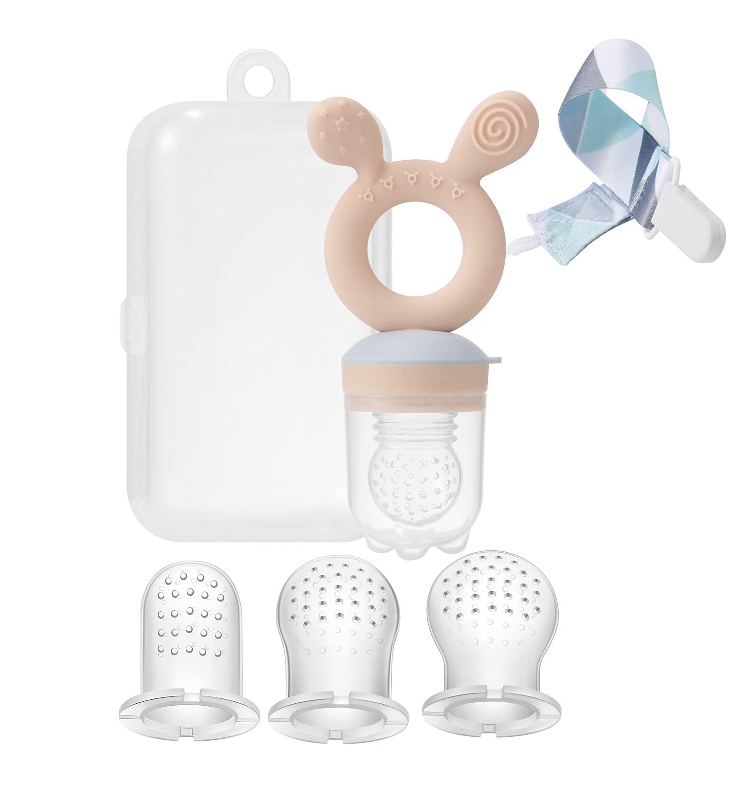 PandaEar Baby Fresh Fruit Food Pacifier Set | Silicone Feeder (1 Pack) + Replacement Pouches (3 Pack) + Pacifier Clip & Plastic Case (Pink) | Shop Now - Buy Online on GoSupps.com