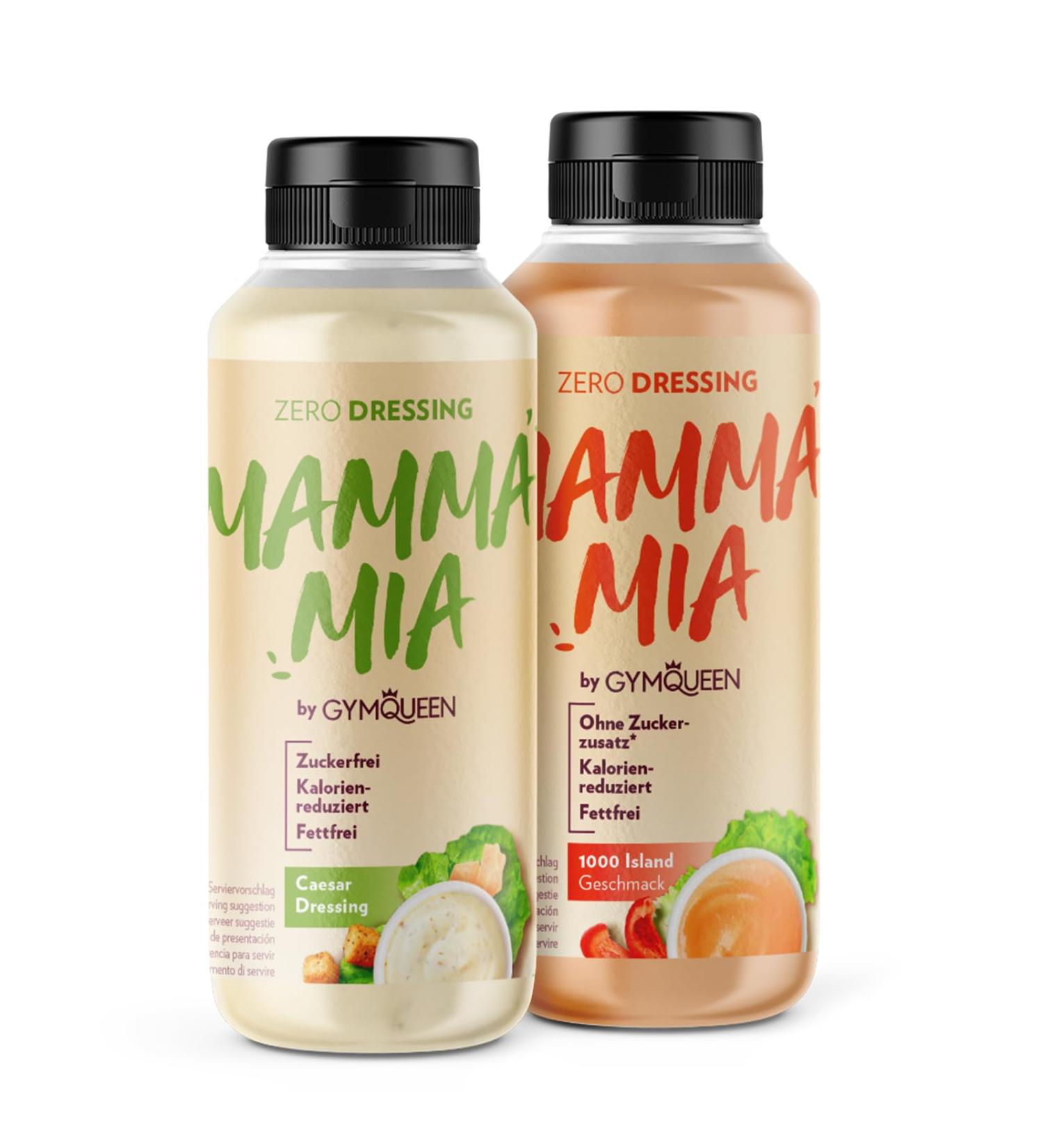 Buy Gymqueen Mamma Mia Zero Sauce 2x265ml | Crazy Caesar & 1000 Island - Reduced Calorie Fat-Free Sugar-Free | Ideal for Dishes & Salads - Buy Online on GoSupps.com