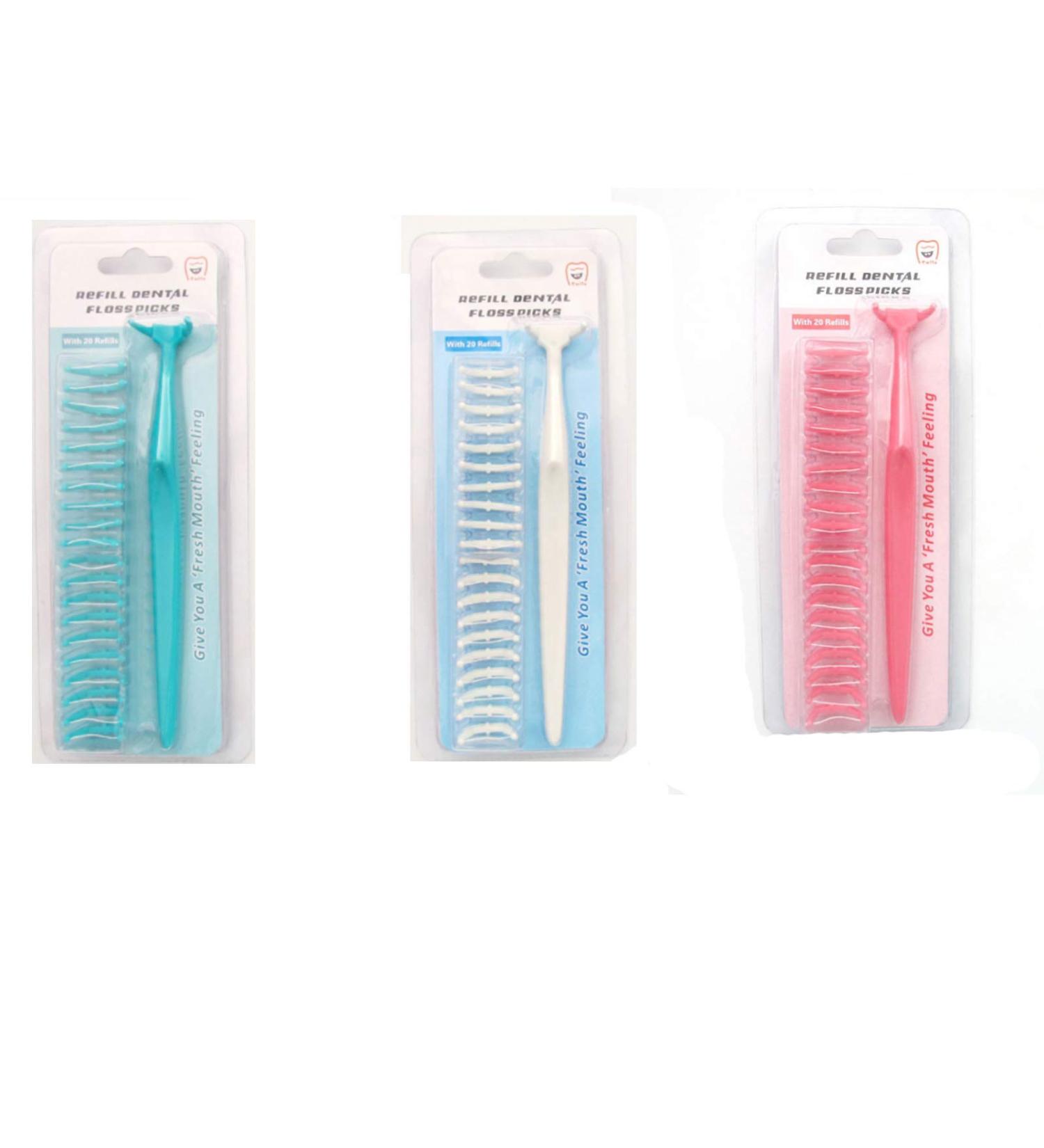 Buy Dental Floss Handle with Extra Dental Floss Heads & Toothpicks - Teeth Cleaning Tool in Red White & Green - Fast International Shipping - Buy Online on GoSupps.com