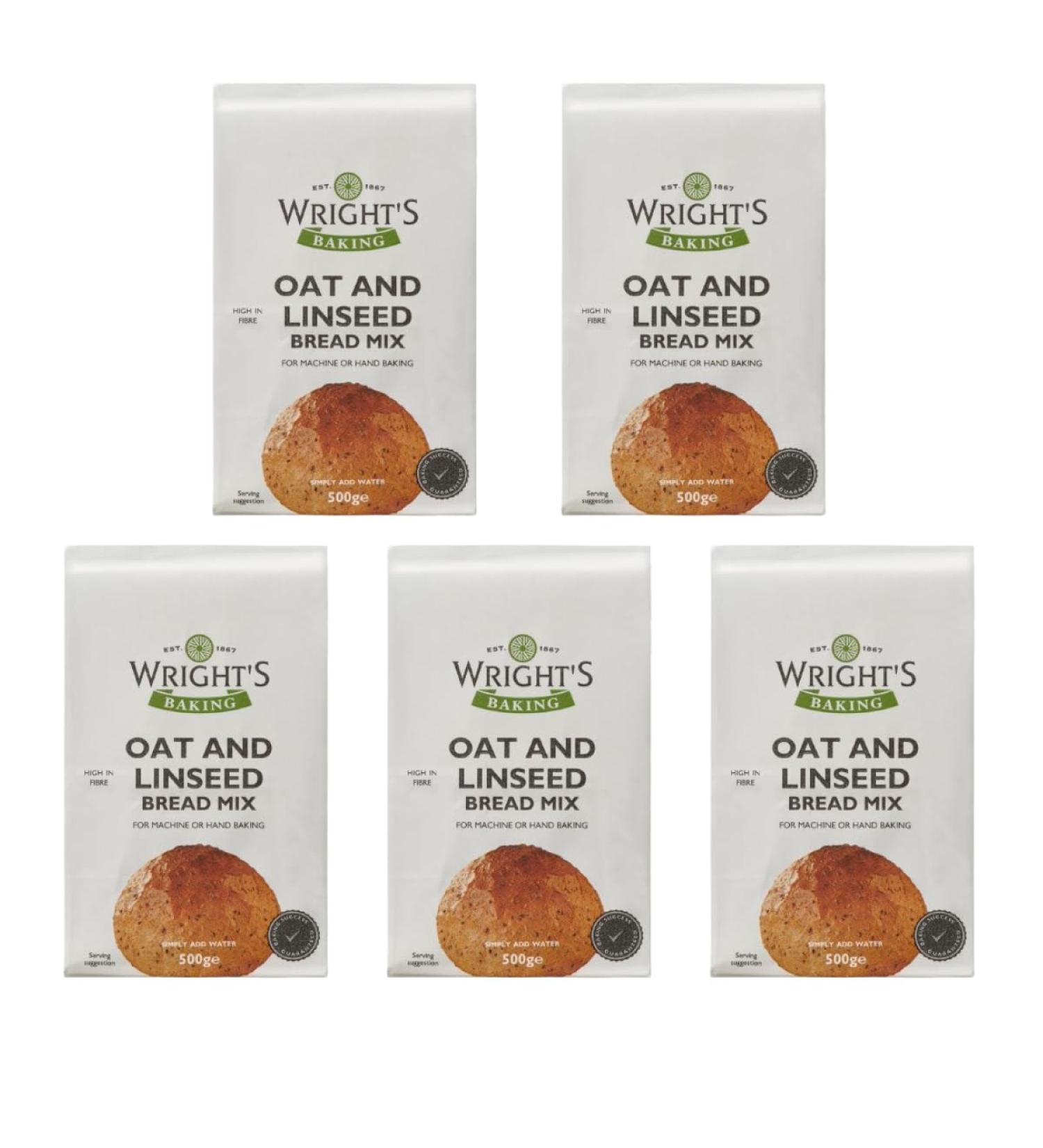 Wright's Oat & Linseed Bread Mix 500g X 5 Pack High in Fibre For Machine or Hand Baking Simply Add Water Baking Success Guaranteed Suitable for Vegetarians - Buy Online on GoSupps.com