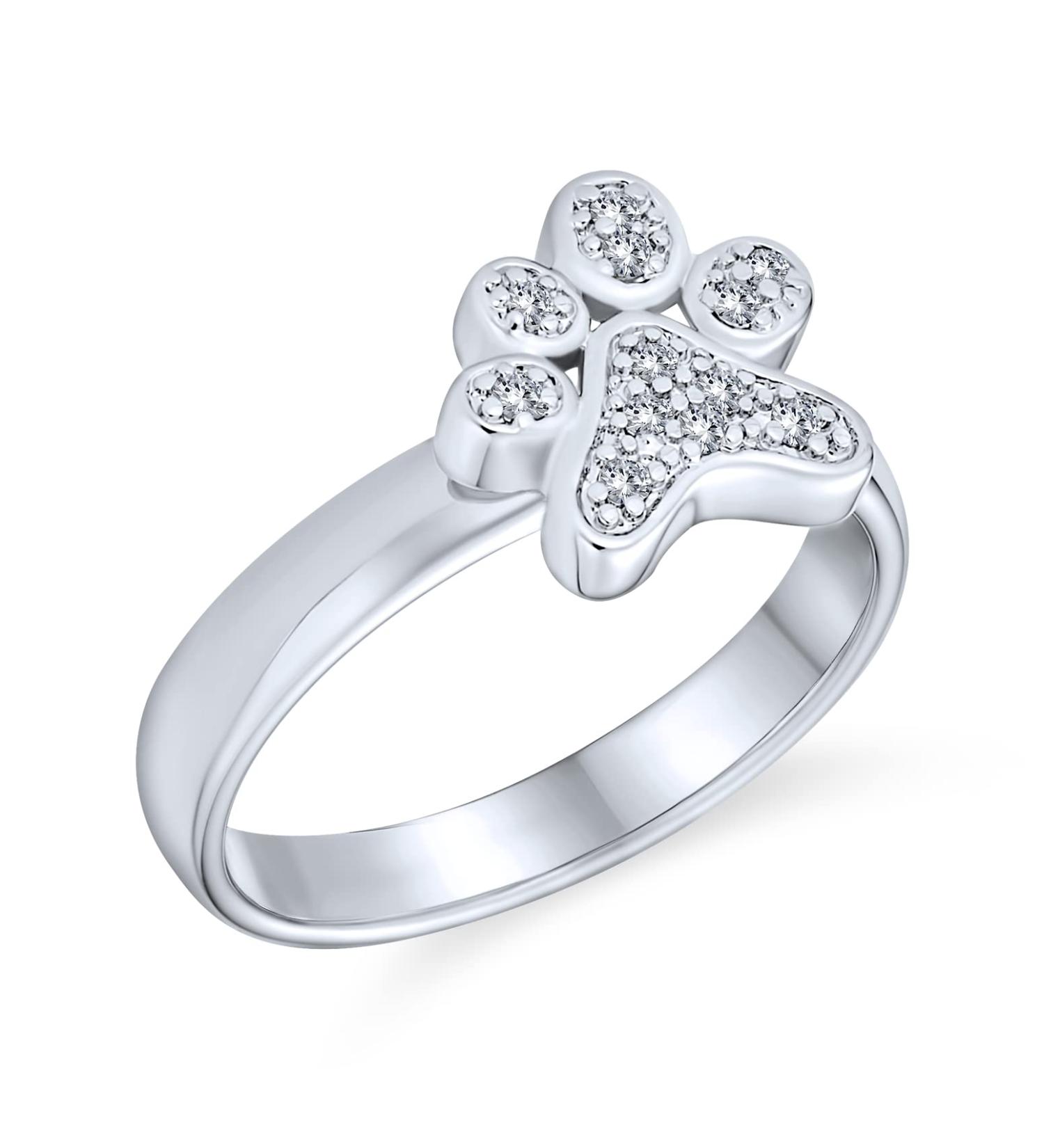 Bling Jewelry Animal Lover Cubic Zirconia CZ Pave BFF Pet Dog Cat Puppy Kitten Paw Print Ring For Teen For Women Silver Plated Brass Silver L - Buy Online on GoSupps.com