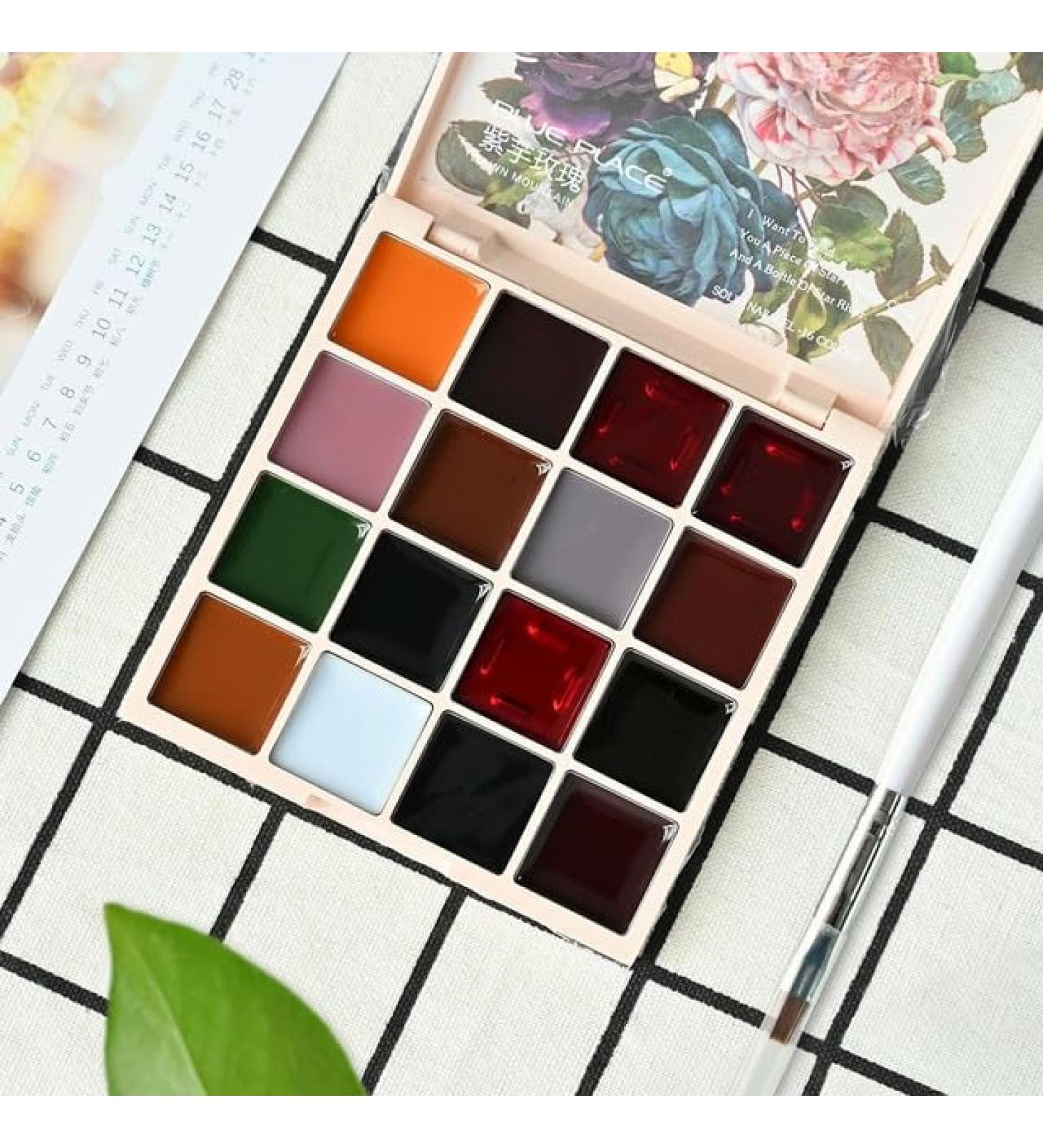 16 in 1 Solid Nail UV Gel Nail Art Soak Off Varnishes Palette Semi Permanent for Girls Design Glue Painting Palet kf34 - (Color: 5) - Buy Online on GoSupps.com