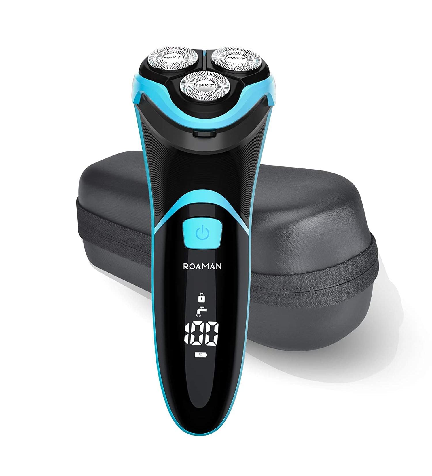 ROAMAN Electric Razor for Men - Rechargeable Wet Dry Shaver with Beard Trimmer - IPX7 Waterproof - Corded/Cordless - Travel Gift Blue - Buy Online on GoSupps.com