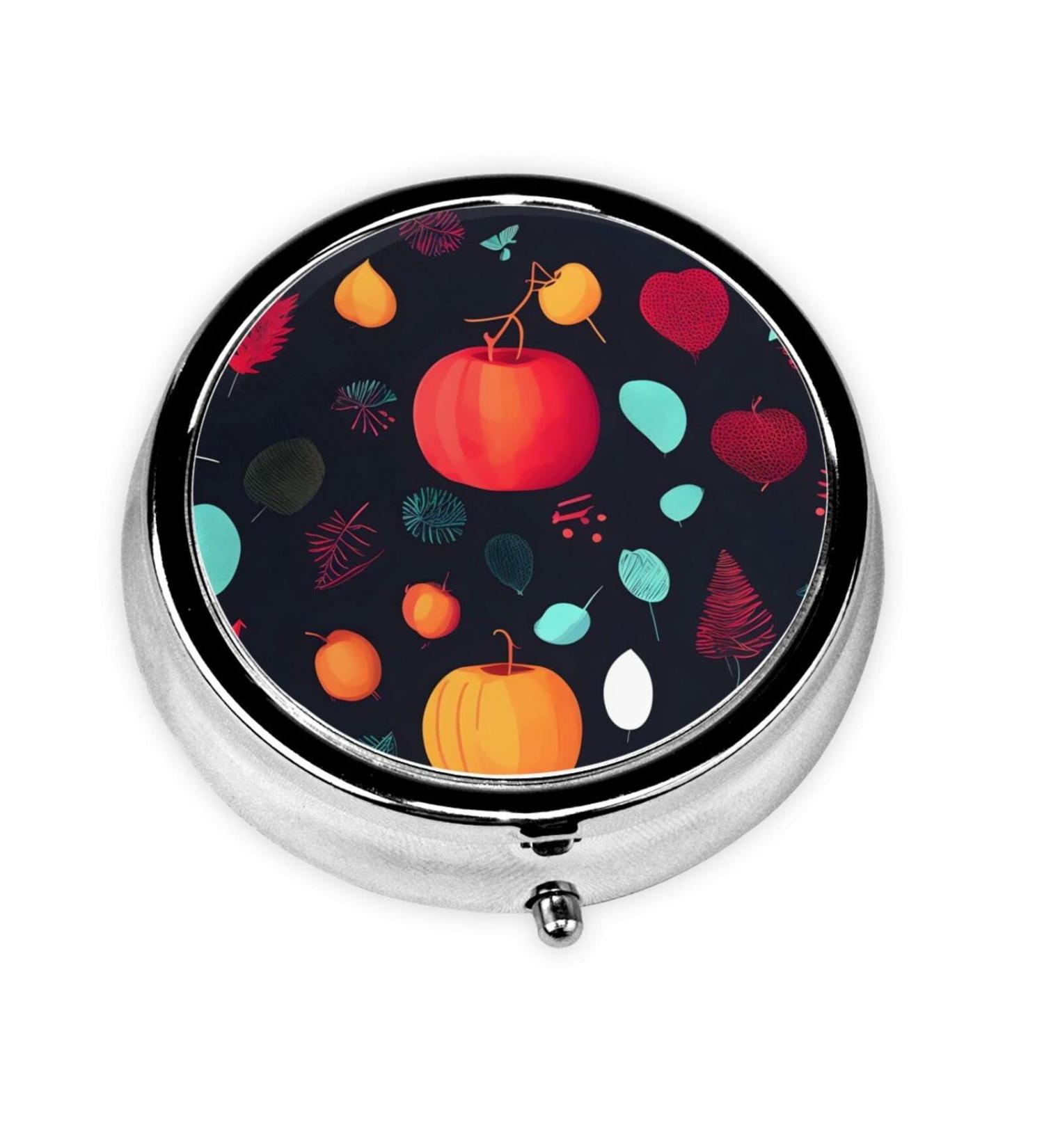 Pumpkin Flowers Round Pill Box | 3-Compartment Organizer for Purse & Pocket | Portable Travel Pill Box - Perfect for On-the-Go - Buy Online on GoSupps.com