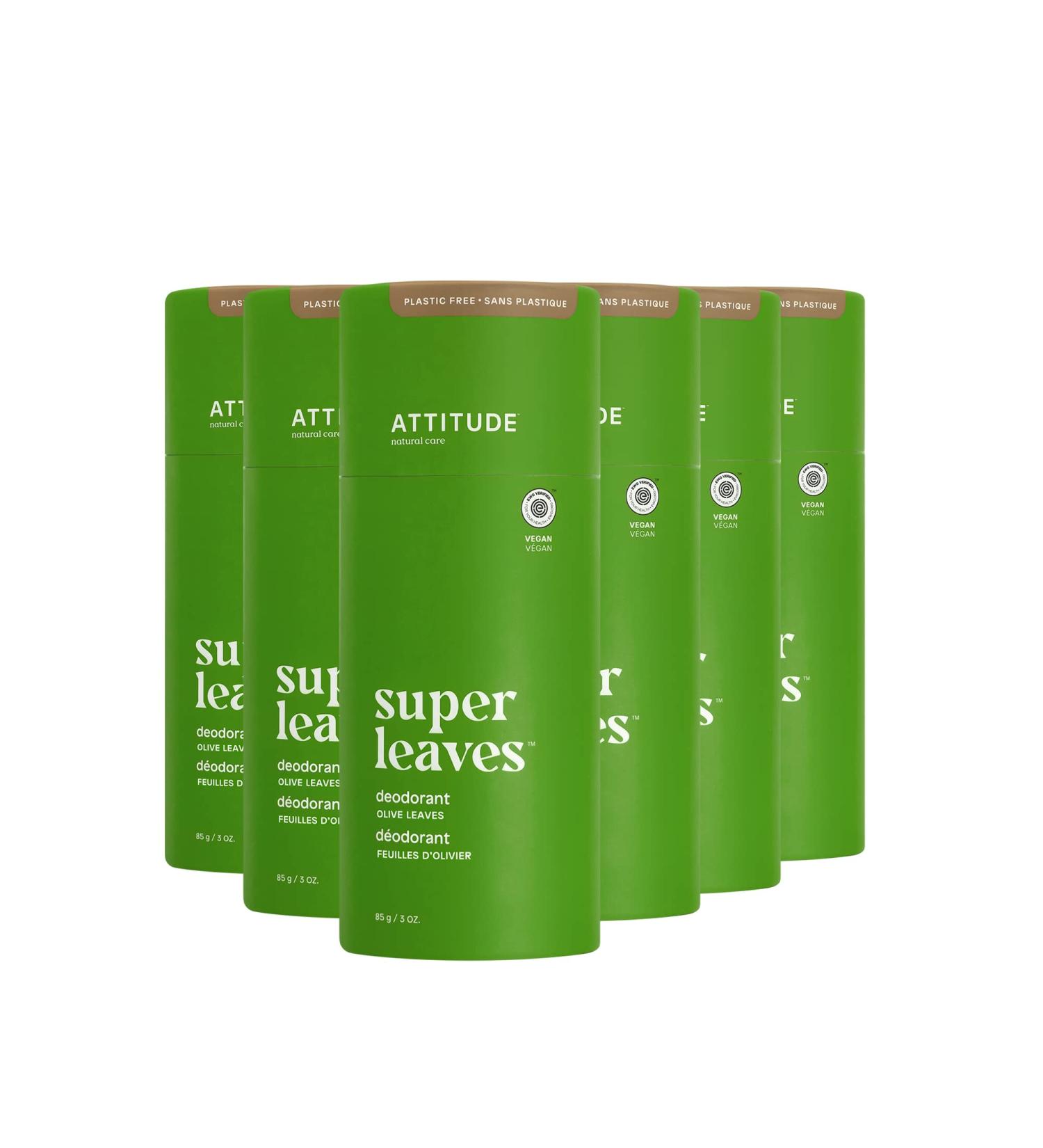 ATTITUDE Plastic-Free Deodorant EWG Verified Aluminum Free Vegan Naturally Sourced Body Deodorants for Women & Men Dermatologically Tested Olive Leaves 3 Ounces (Pack of 6) Olive Leaves 3 Ounce (Pack of 6) - Buy Online on GoSupps.com