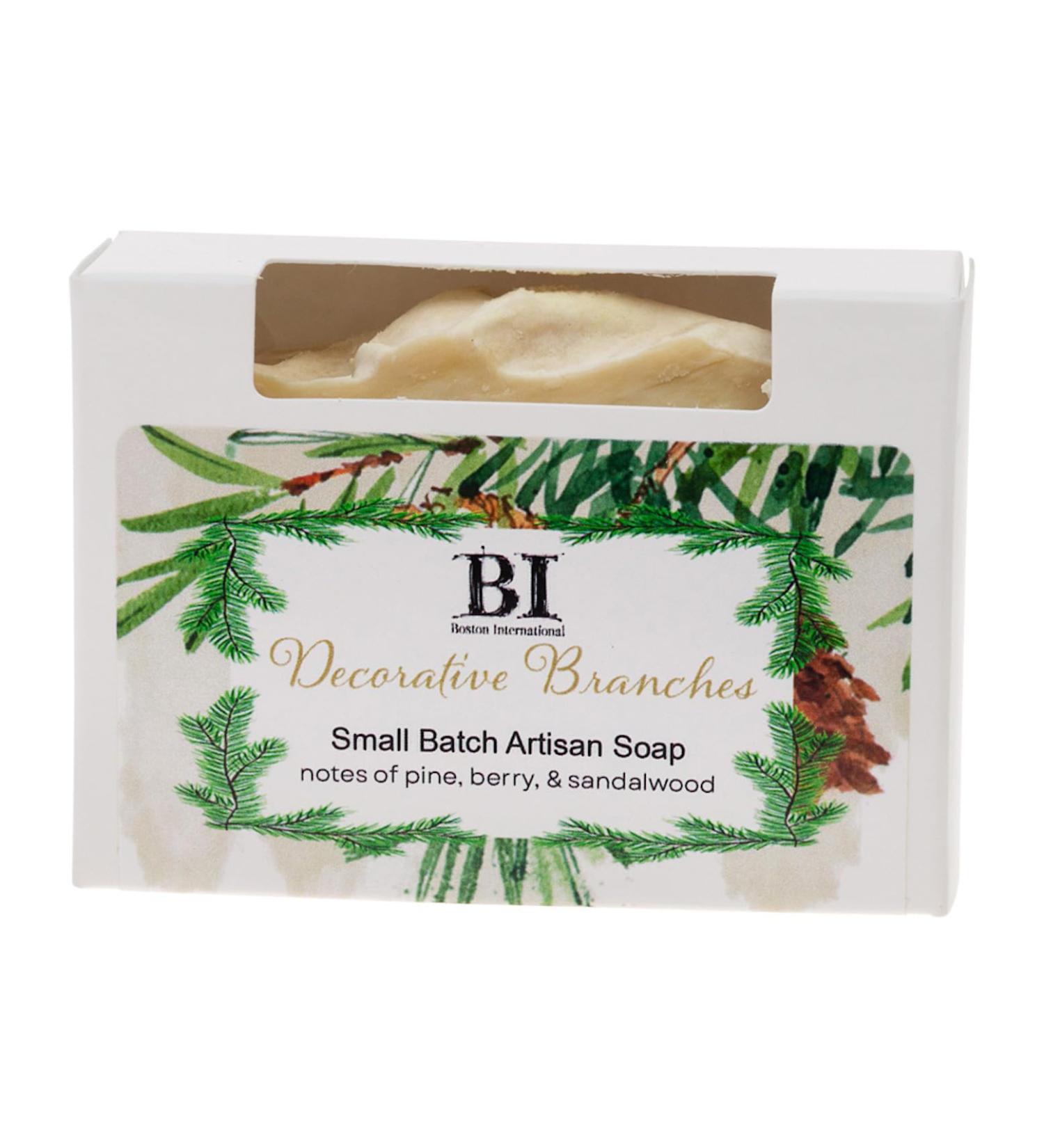 Boston International Scented Bar Soaps Made in the USA Christmas Holiday Small Batch Artisan Cold Process Soap 4.5 Ounces Decorative Branches (Pine Berry Sandalwood)