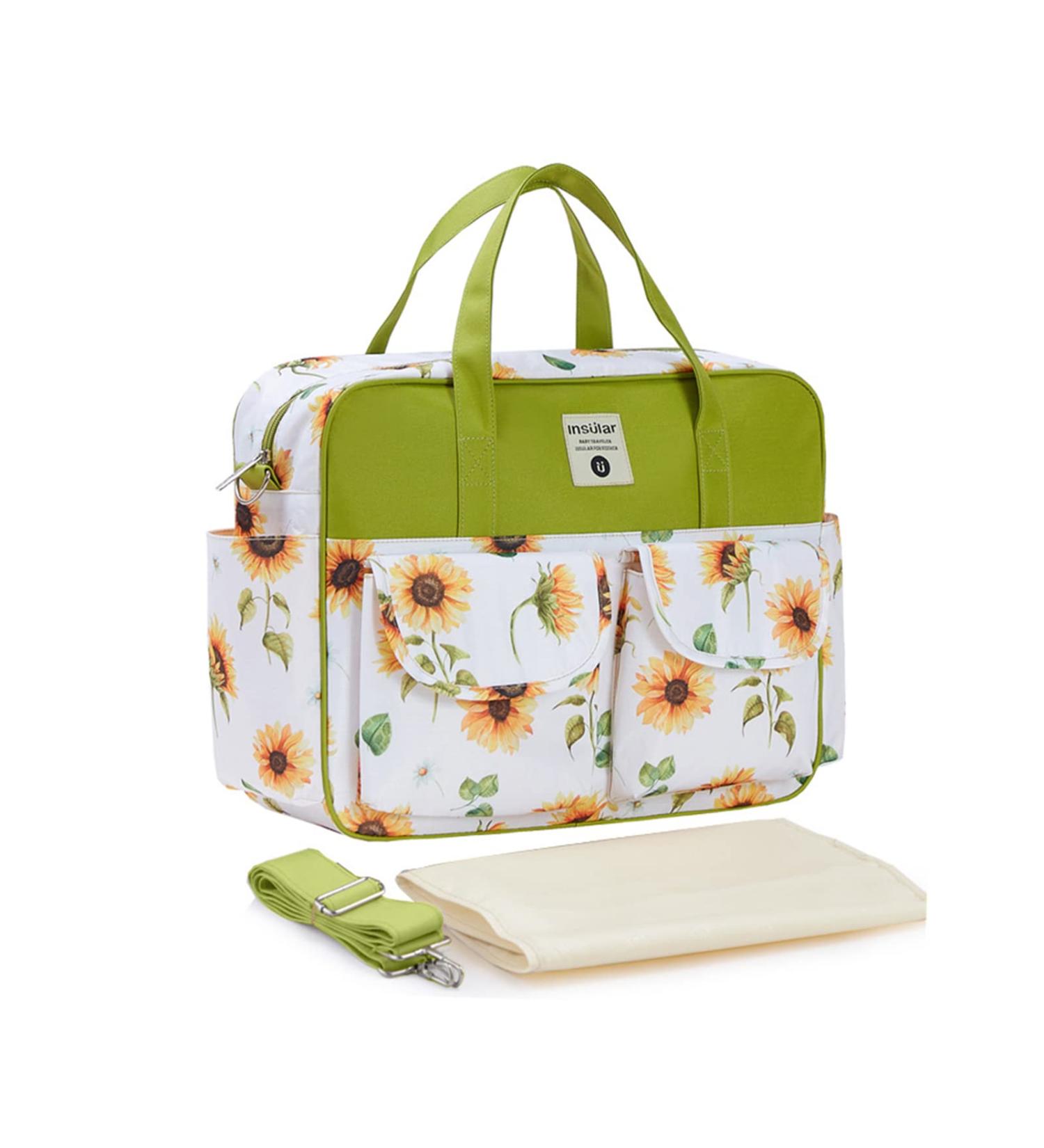 SONARIN Large Capacity Waterproof Baby Changing Tote Bag - Stylish Portable Diaper Bag with Shoulder Strap & Changing Mat, Sunflower Design - Buy Online on GoSupps.com