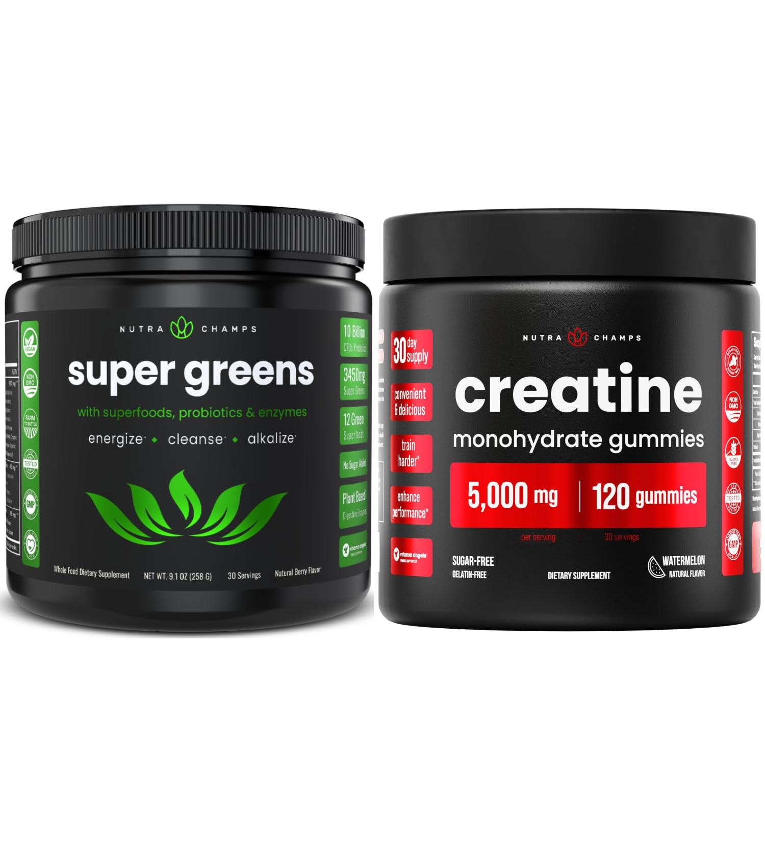 NutraChamps Complete Workout & Energy Bundle - Super Greens & Creatine Gummies. - Buy Online on GoSupps.com