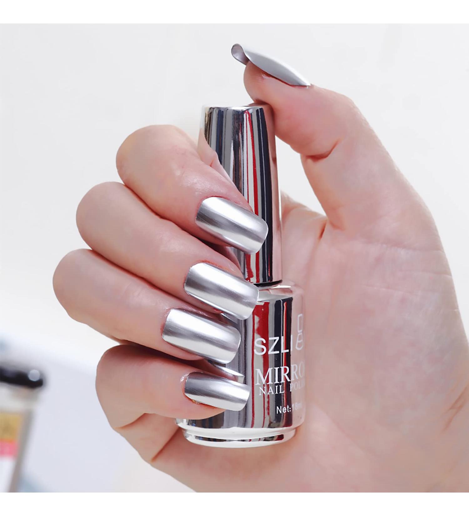 Metal Nail Polish 18ml Mirror Nail Varnish Quick Drying Metallic Effect Nail Art Polish Plating Metallic Nail Polish No UV Needed Magic Mirror Gel Nail Polish For Chrome Nail Art (12-Silver) - Buy Online on GoSupps.com